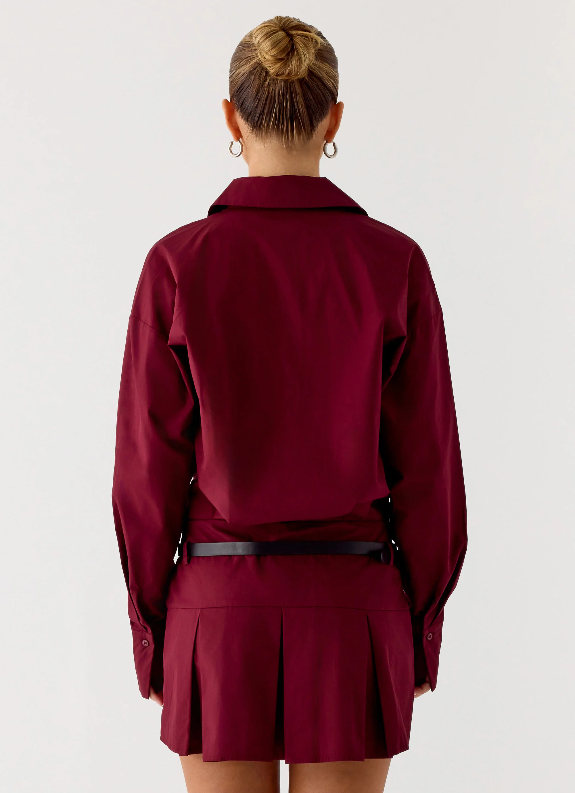 Rio Pleated Shirt Mini Dress - Maroon