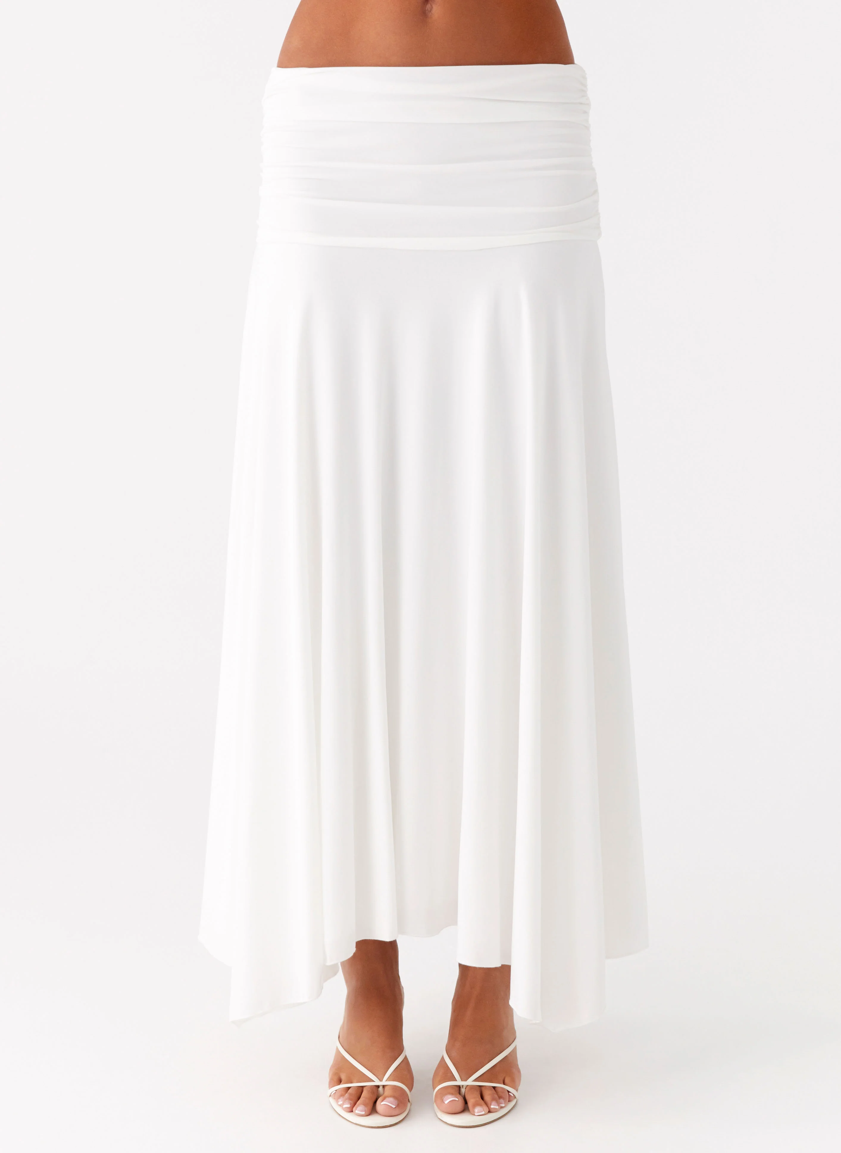 Liana Ruched Maxi Skirt - White