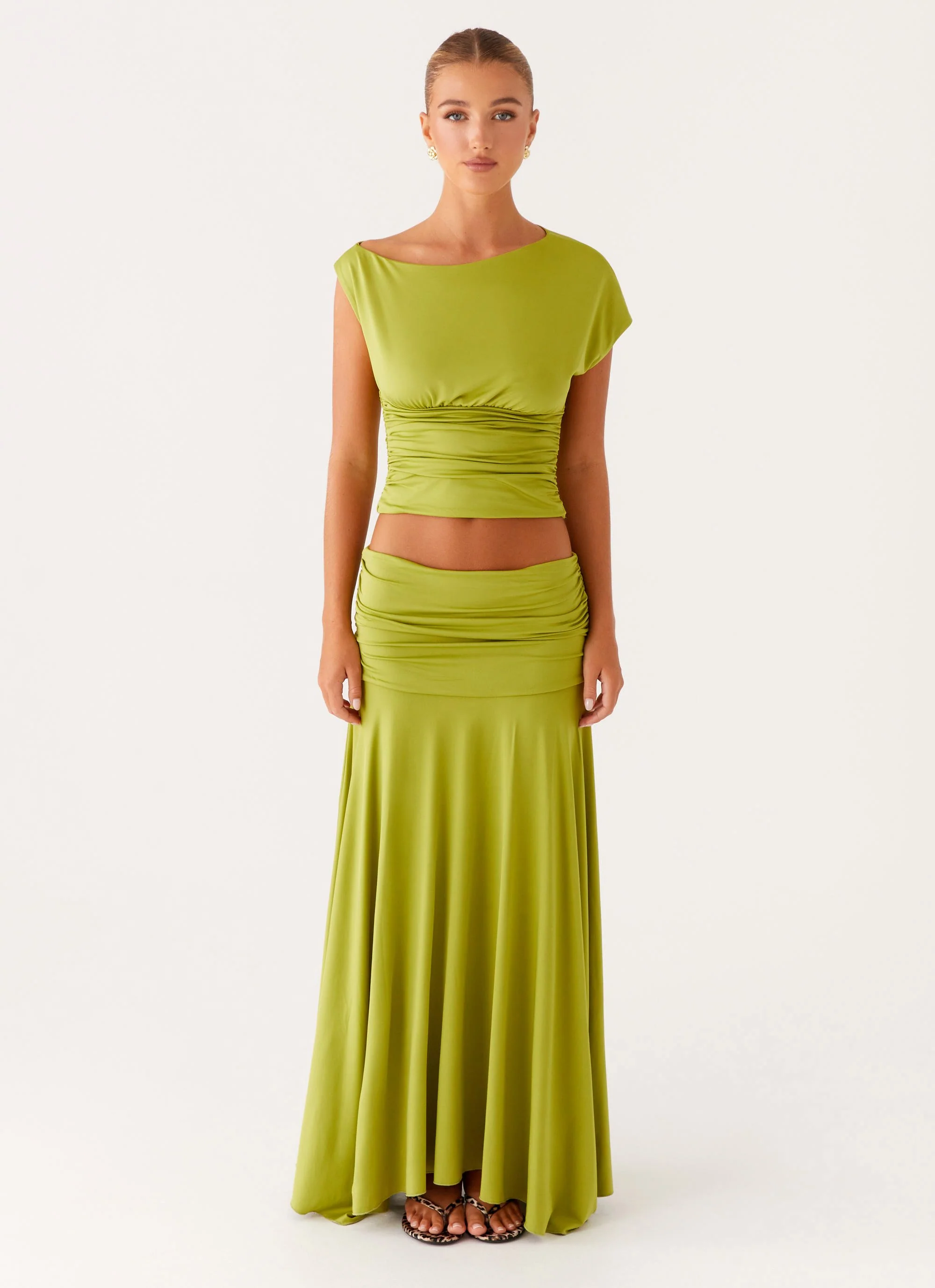 Liana Ruched Maxi Skirt - Green