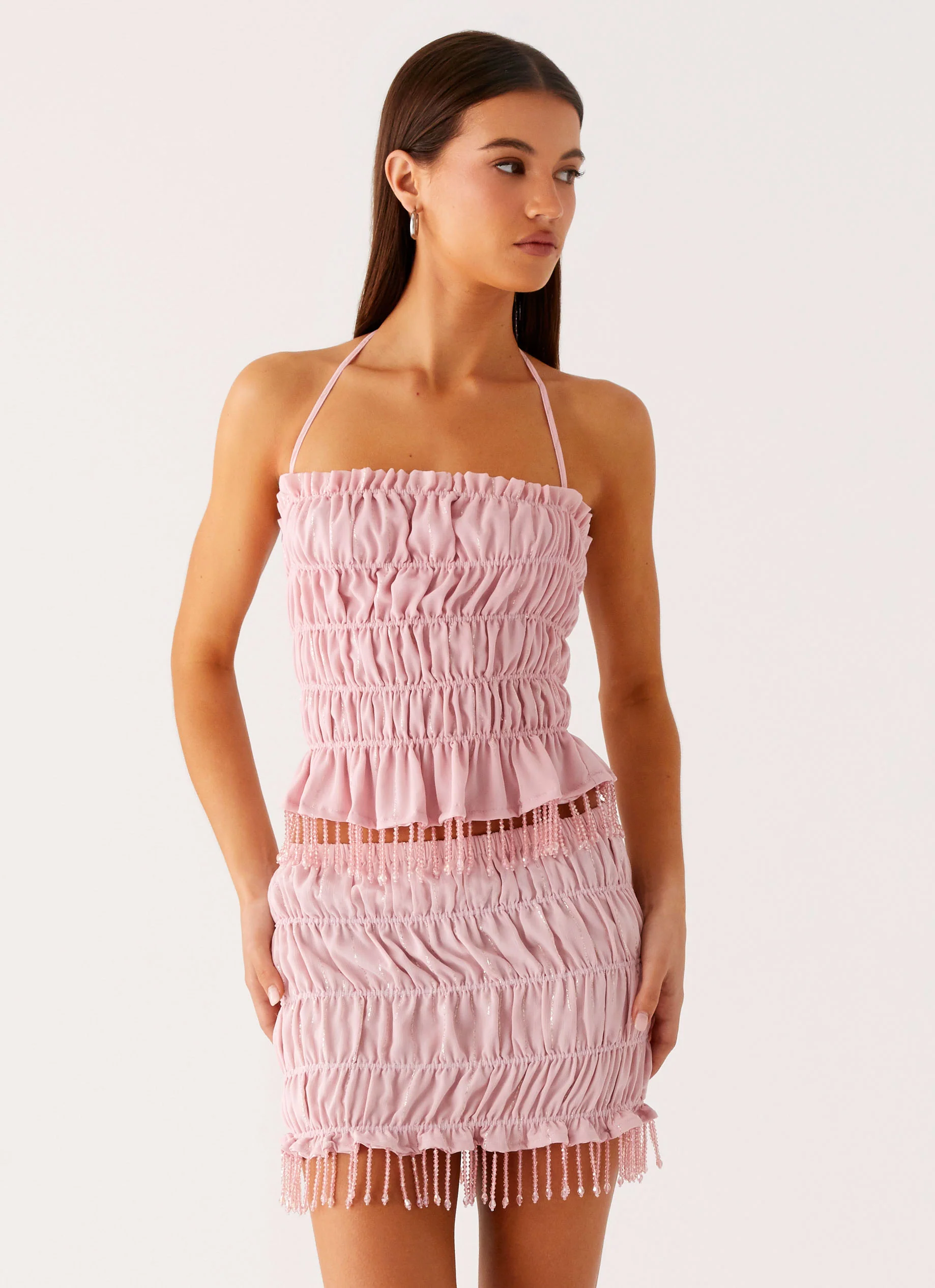 Shari Beaded Halter Top - Pink