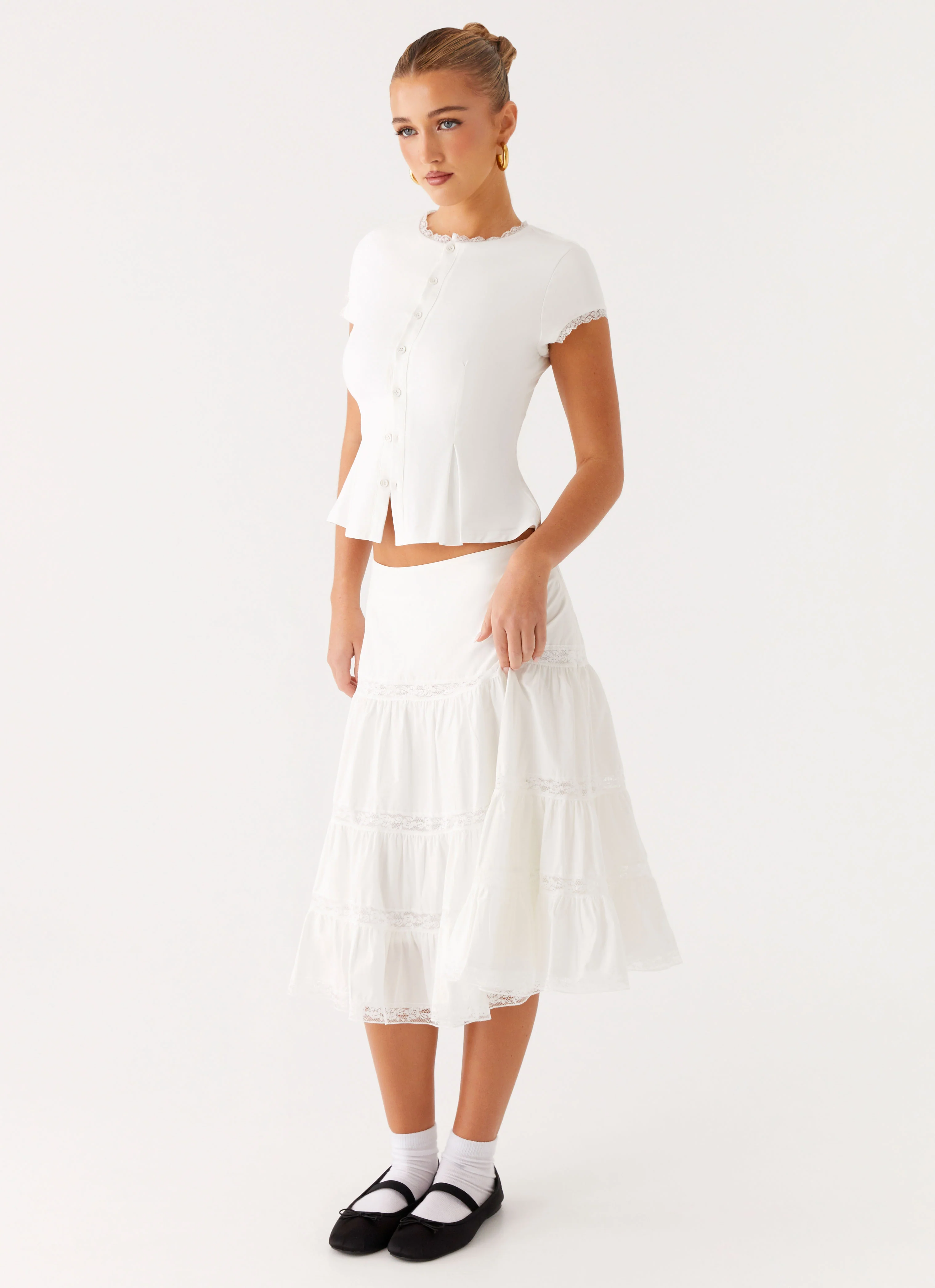 Good Vibes Midi Skirt - White