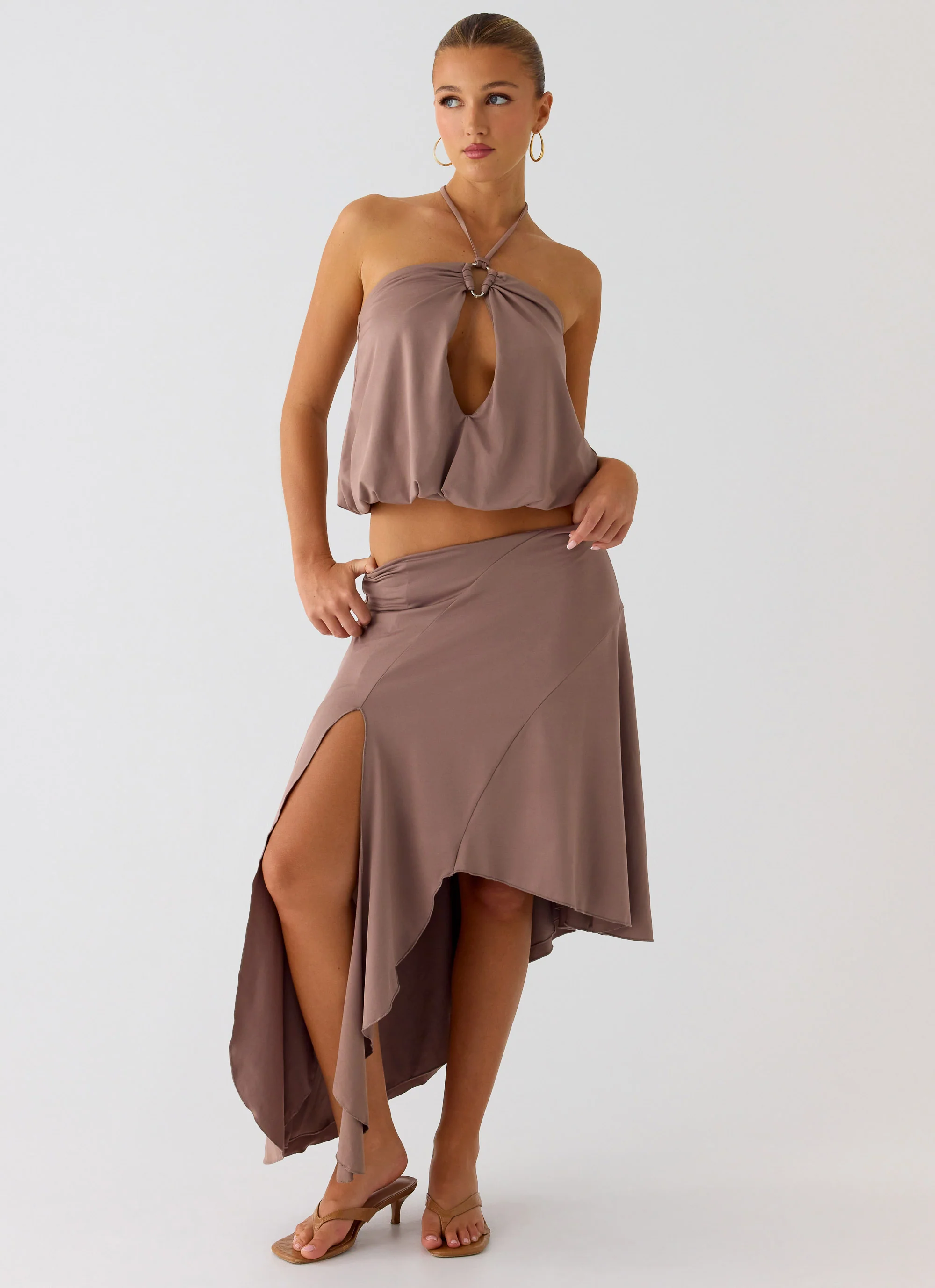 Jisoo Asymmetric Midi Skirt - Desert Taupe