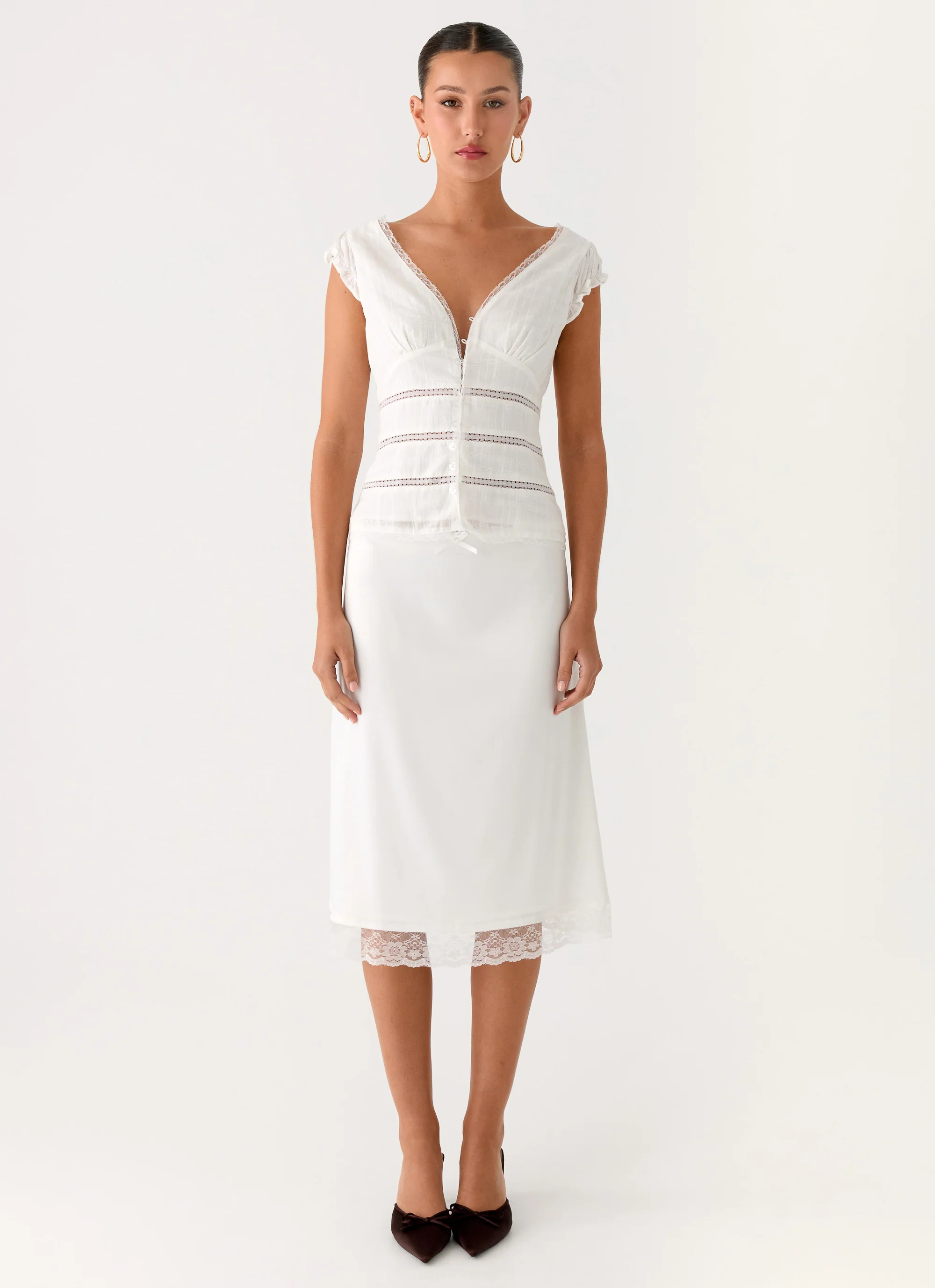 Ruann Lace Trim Top - White