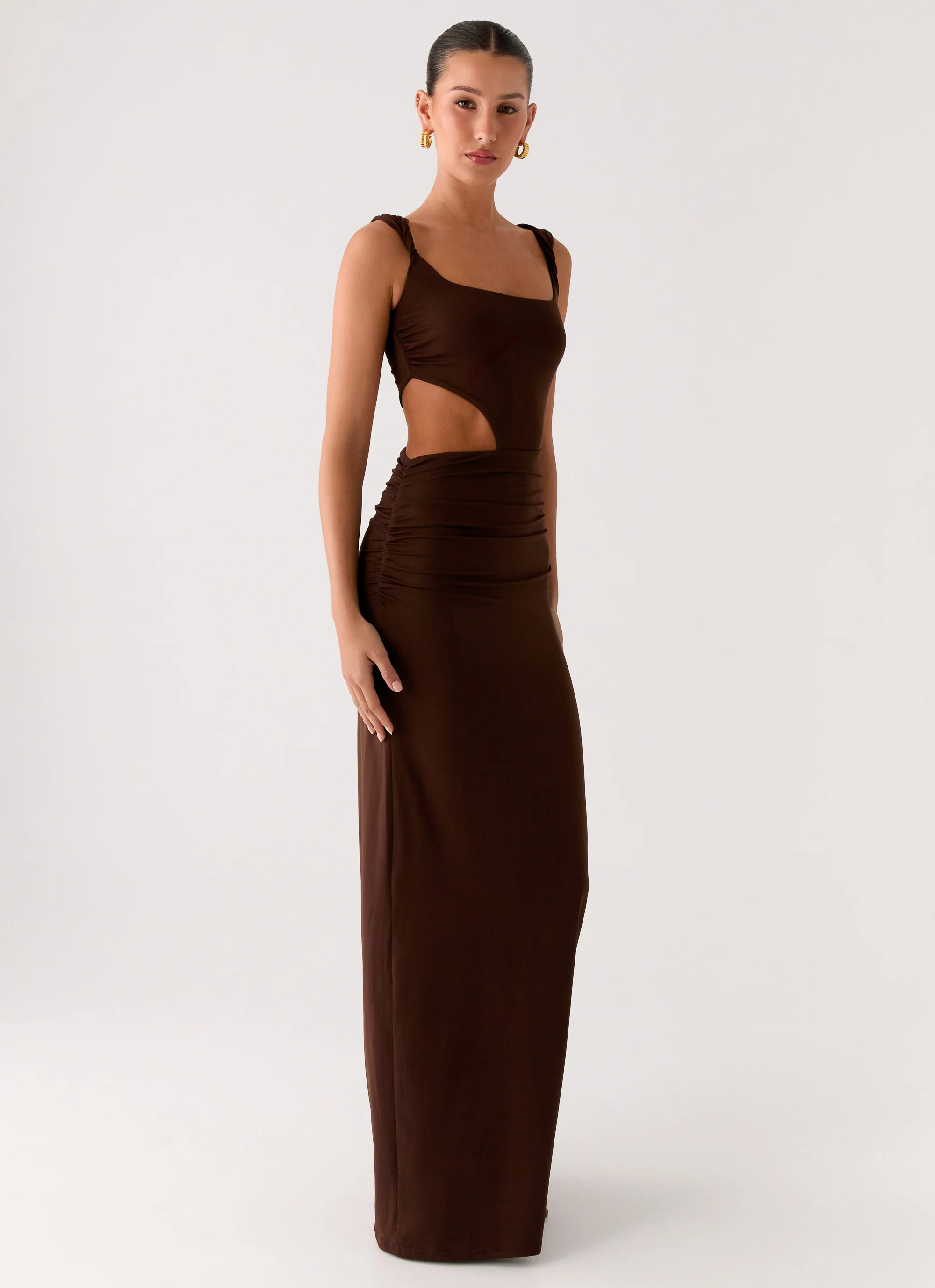 Balvin Cut Out Maxi Dress - Cool Chocolate