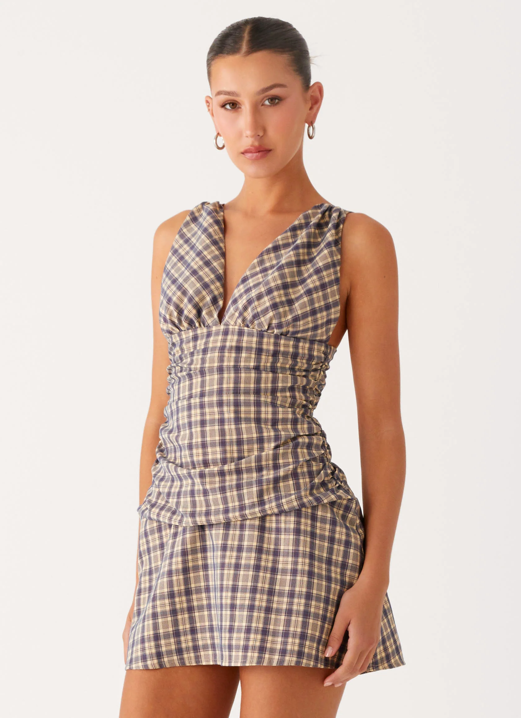 Tablo Drop Waist Mini Dress - Check Print