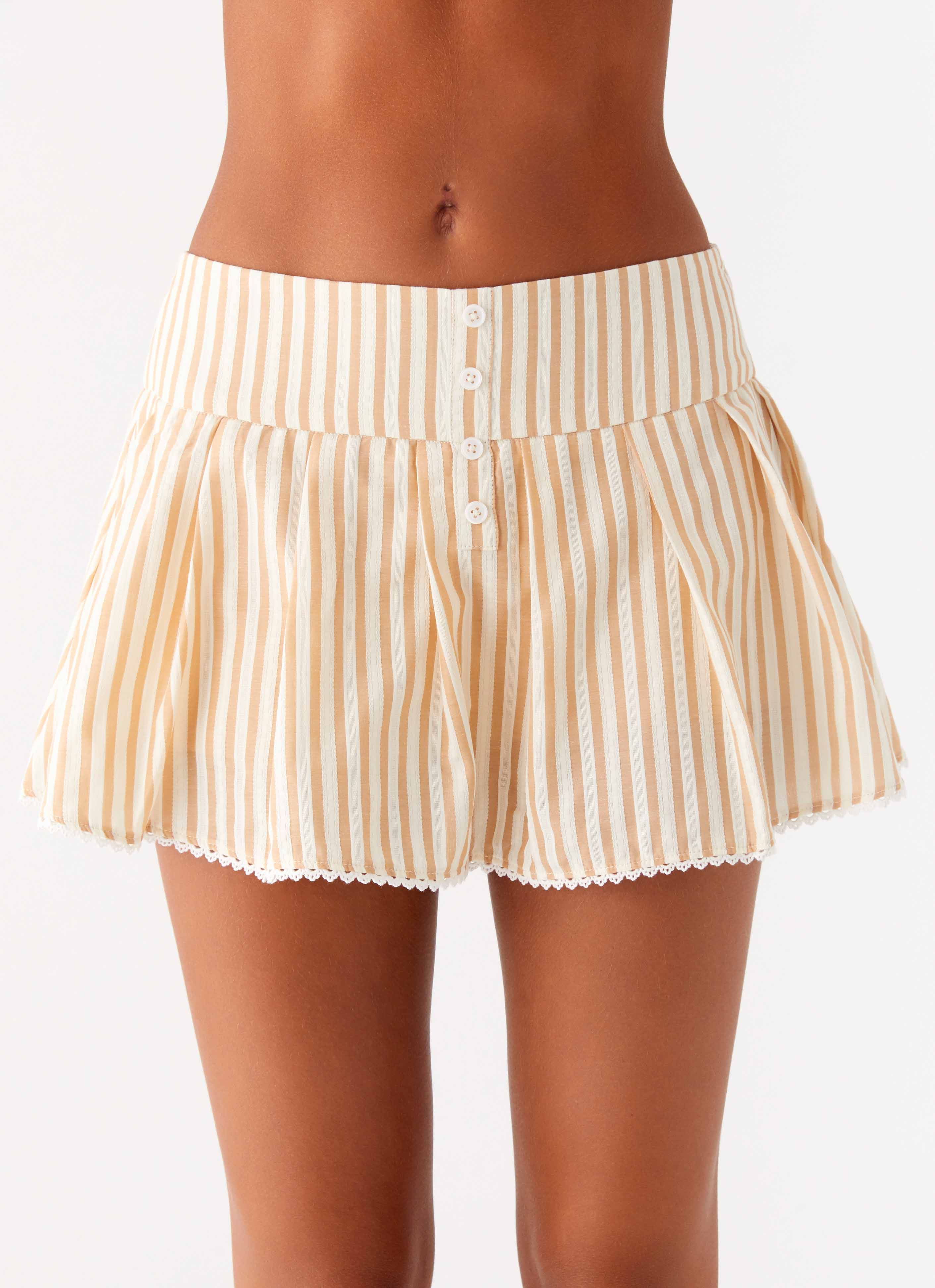 Oliviana Pleated Mini Skort - Taupe Stripe