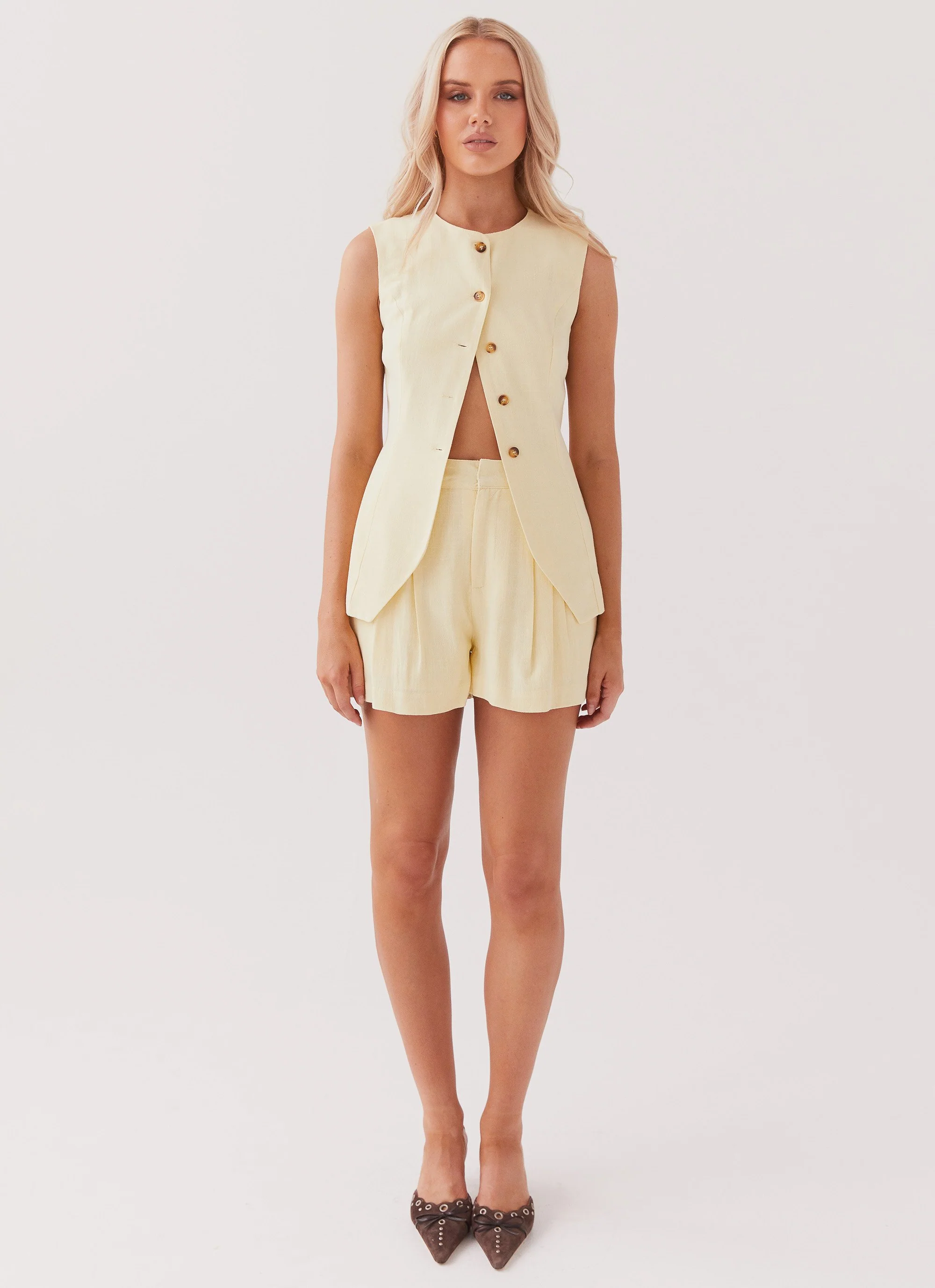 Born For Bordeaux Linen Vest - Lemon