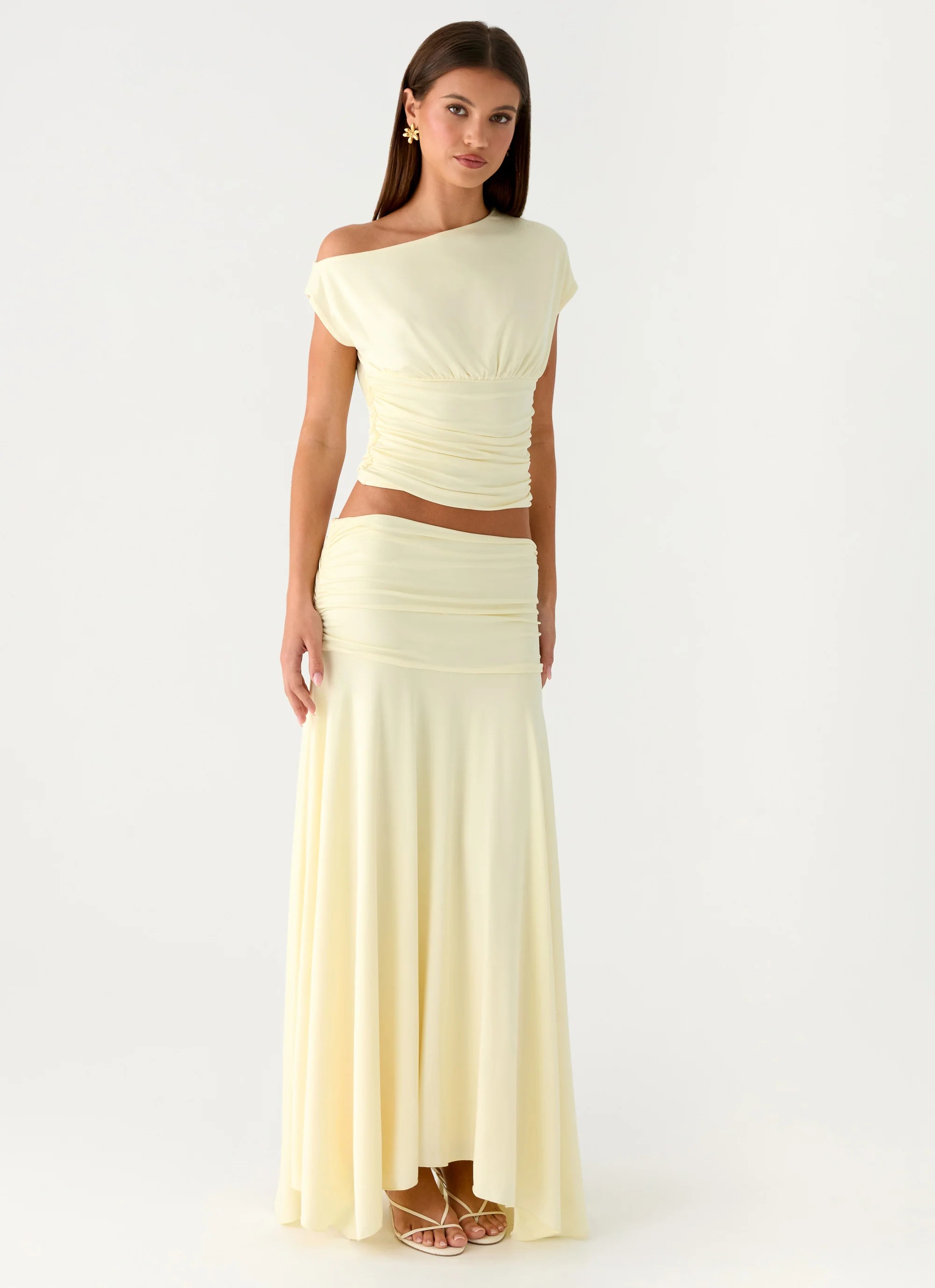 Liana Ruched Maxi Skirt - Yellow