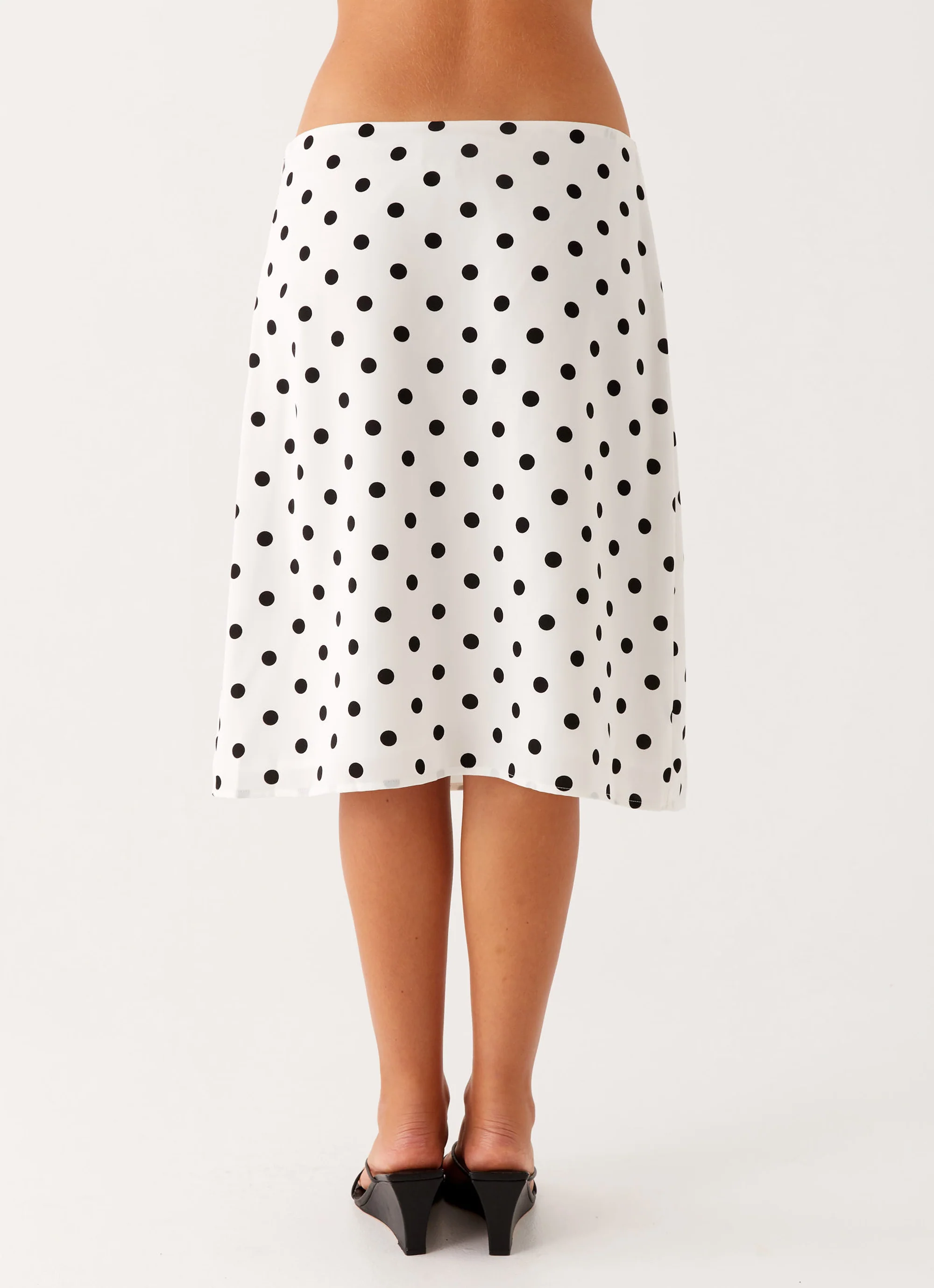 Evoke Chiffon Midi Skirt - White Polka Dot