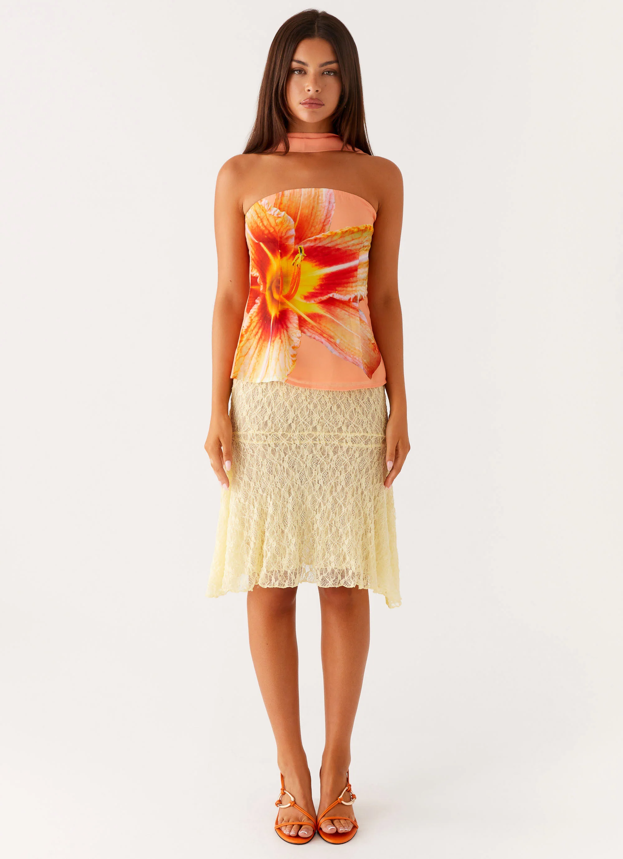 Blaise Scarf Top - Orange Floral