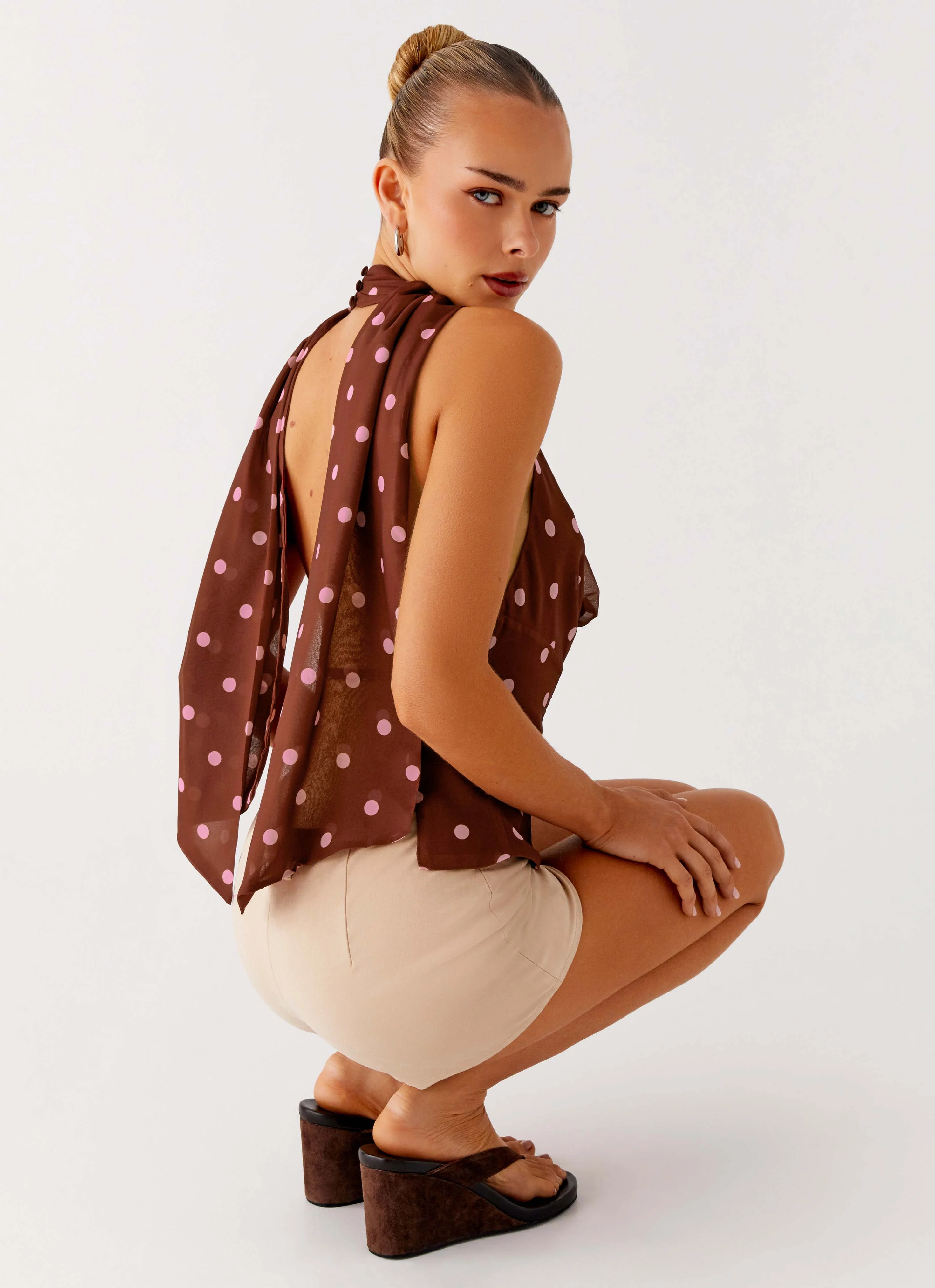 Stealing Love Scarf Top - Chocolate Strawberry Dot