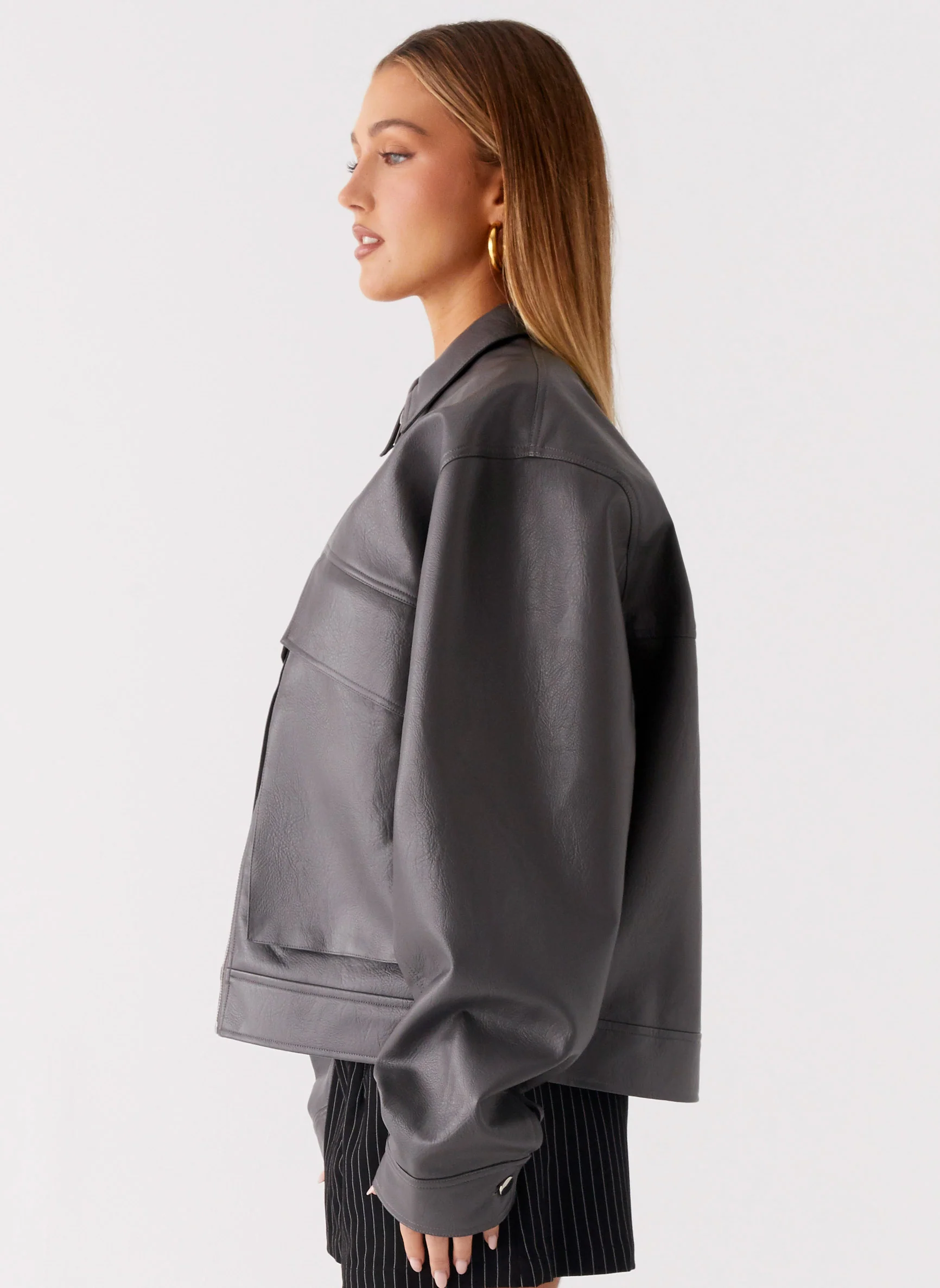 Lula Faux Leather Bomber Jacket - Charcoal
