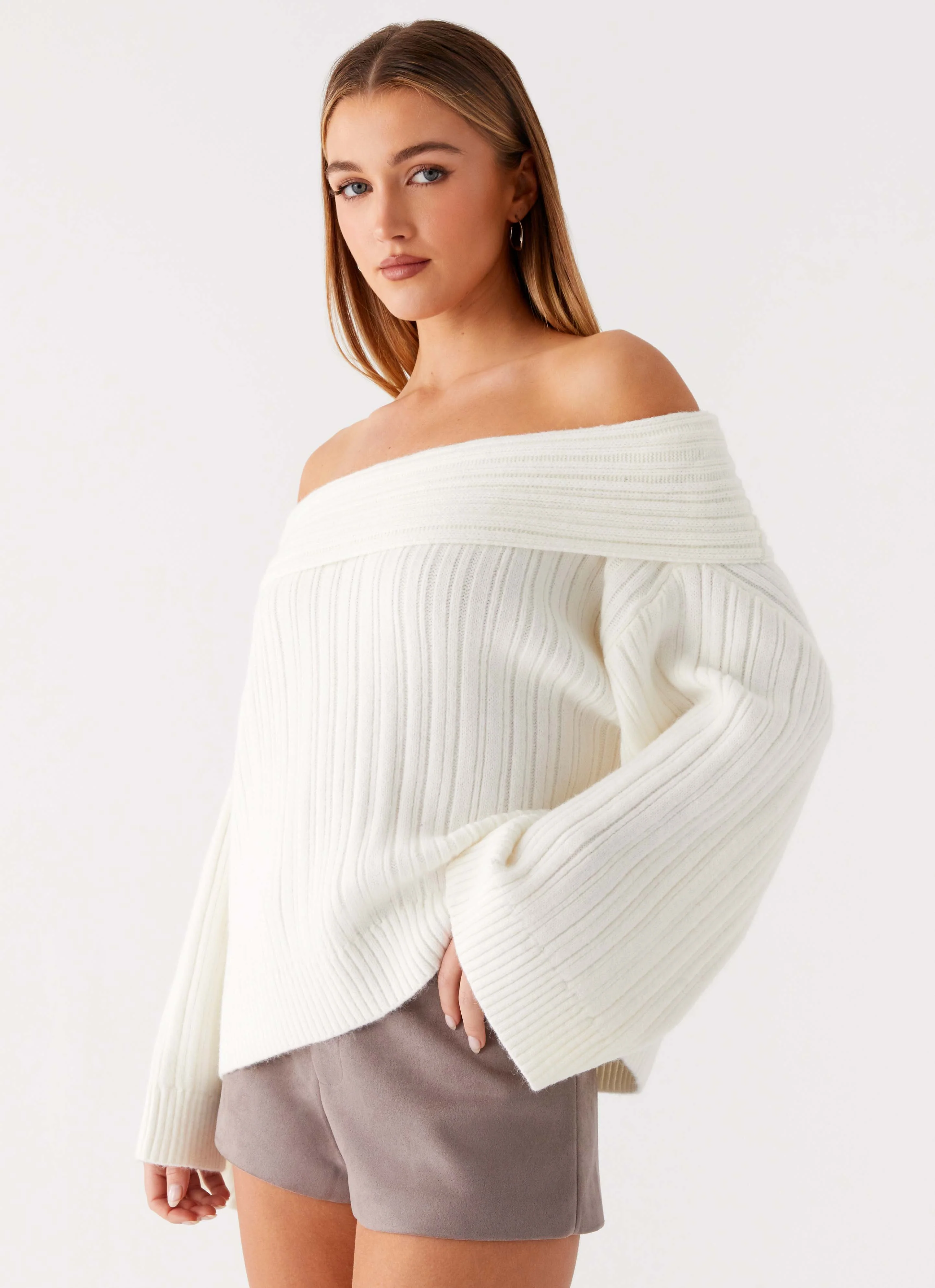 Federica Off Shoulder Knit - White