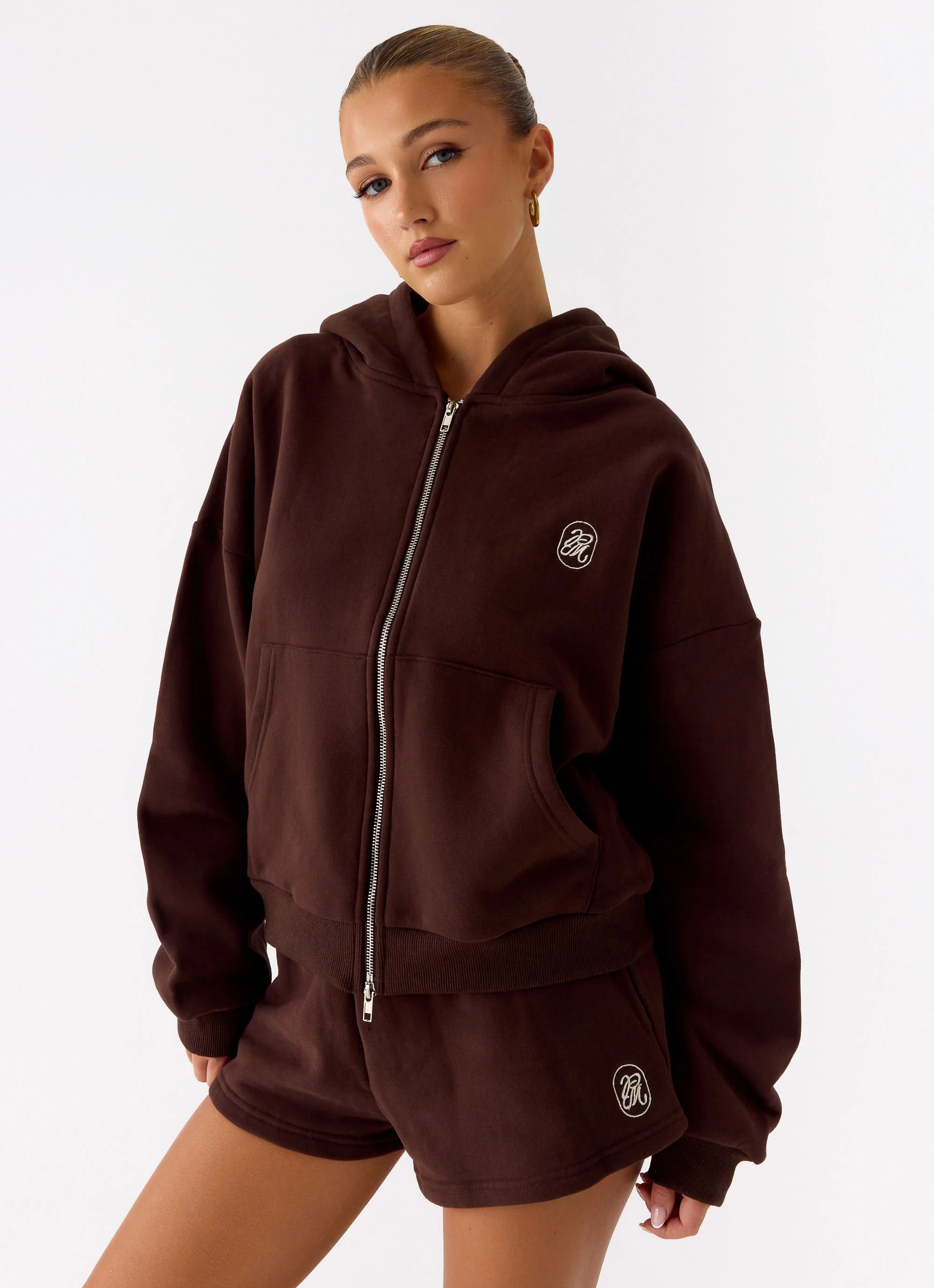 Signature Double Zip Up Hoodie - Chocolate