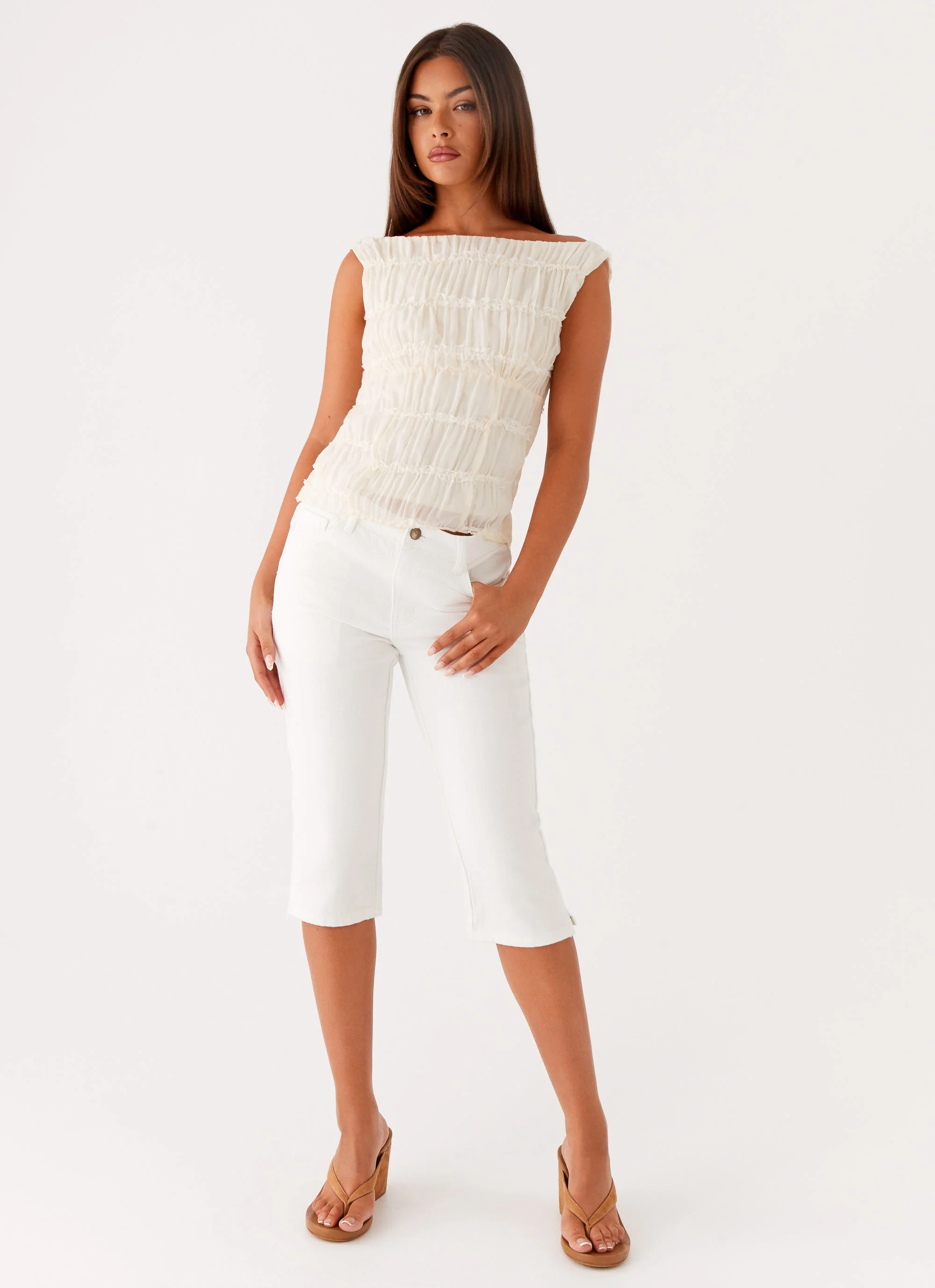Rocco Denim Capri Pants - Off White