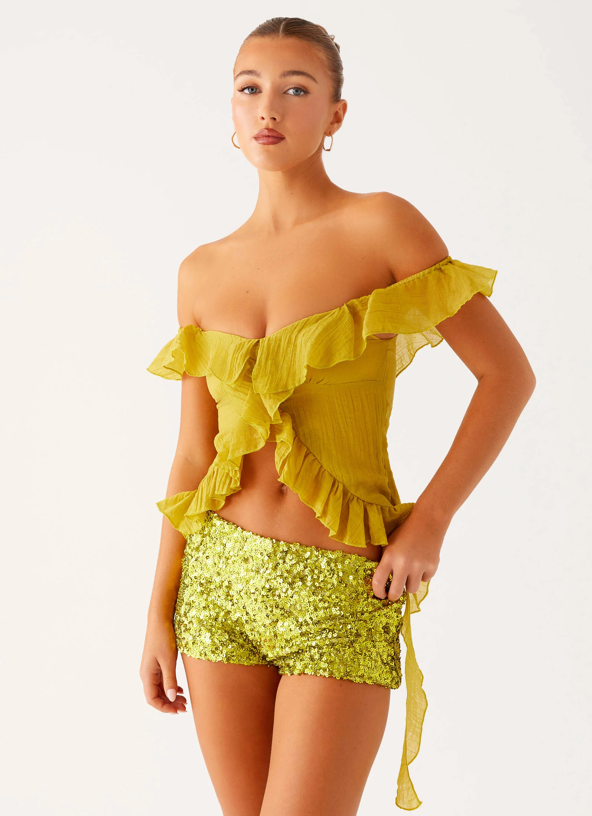 Dylan Off Shoulder Top - Lime