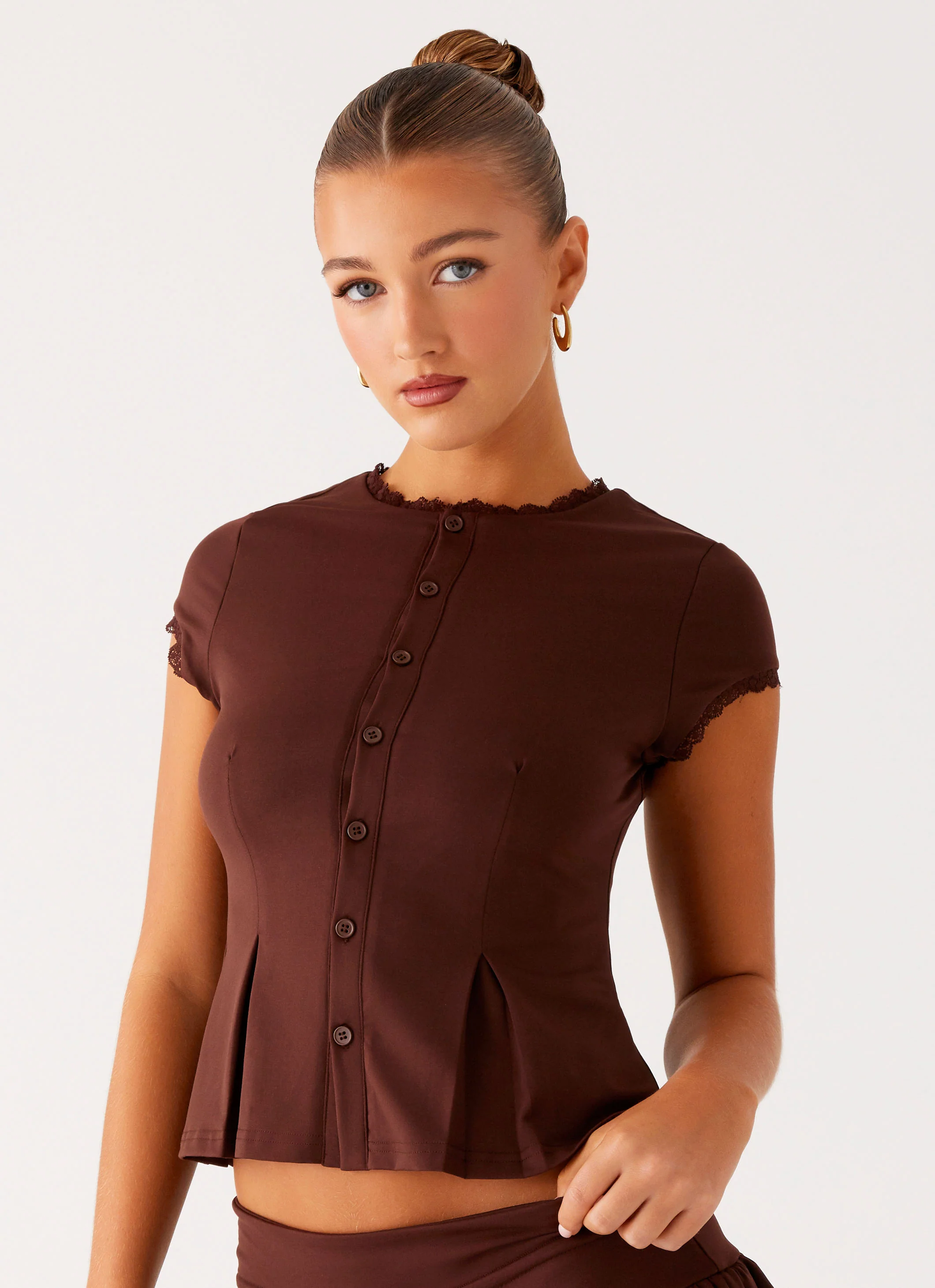 Landon Button Up Top - Chocolate