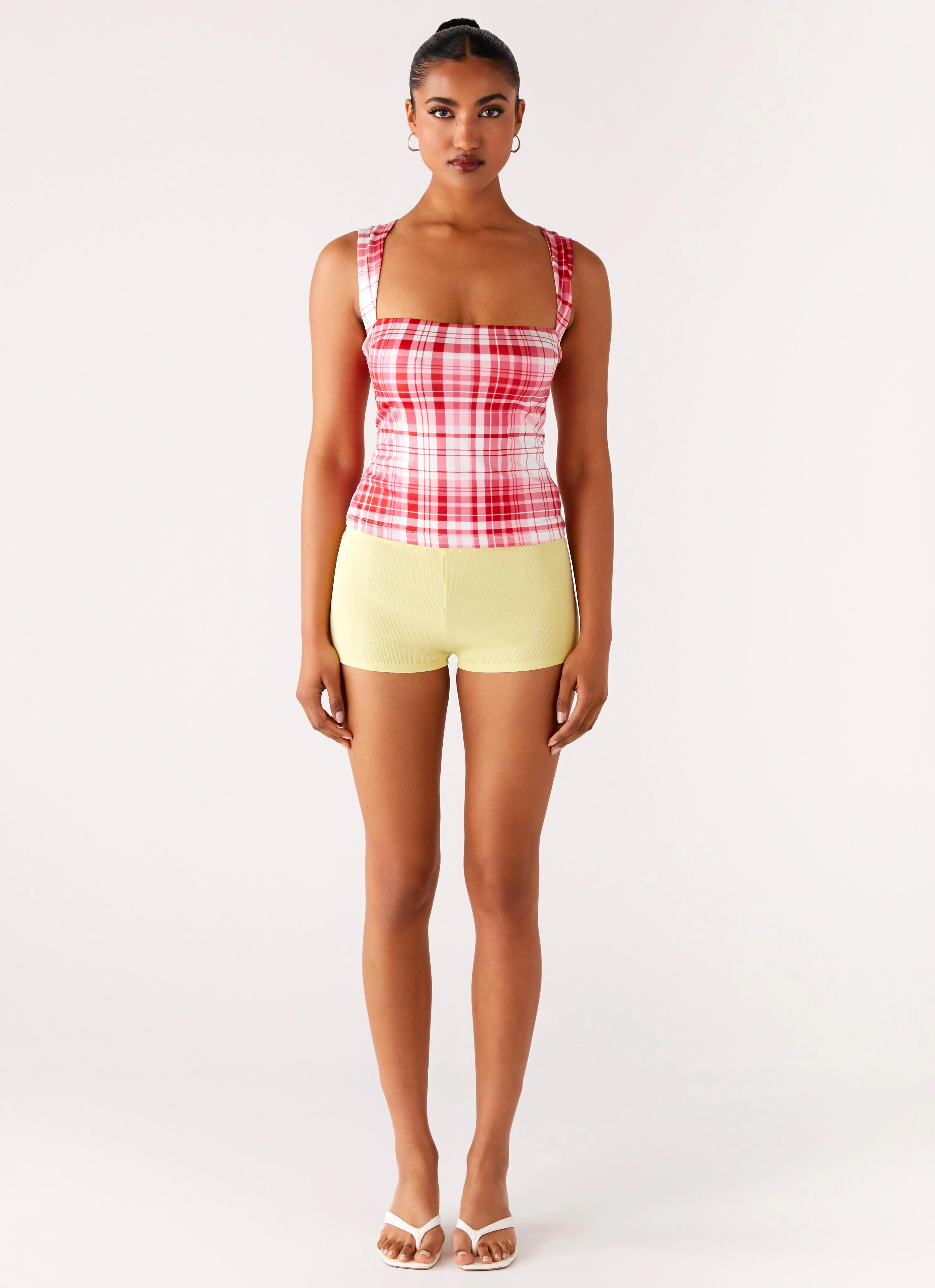 No Drama Strap Top - Pink Check