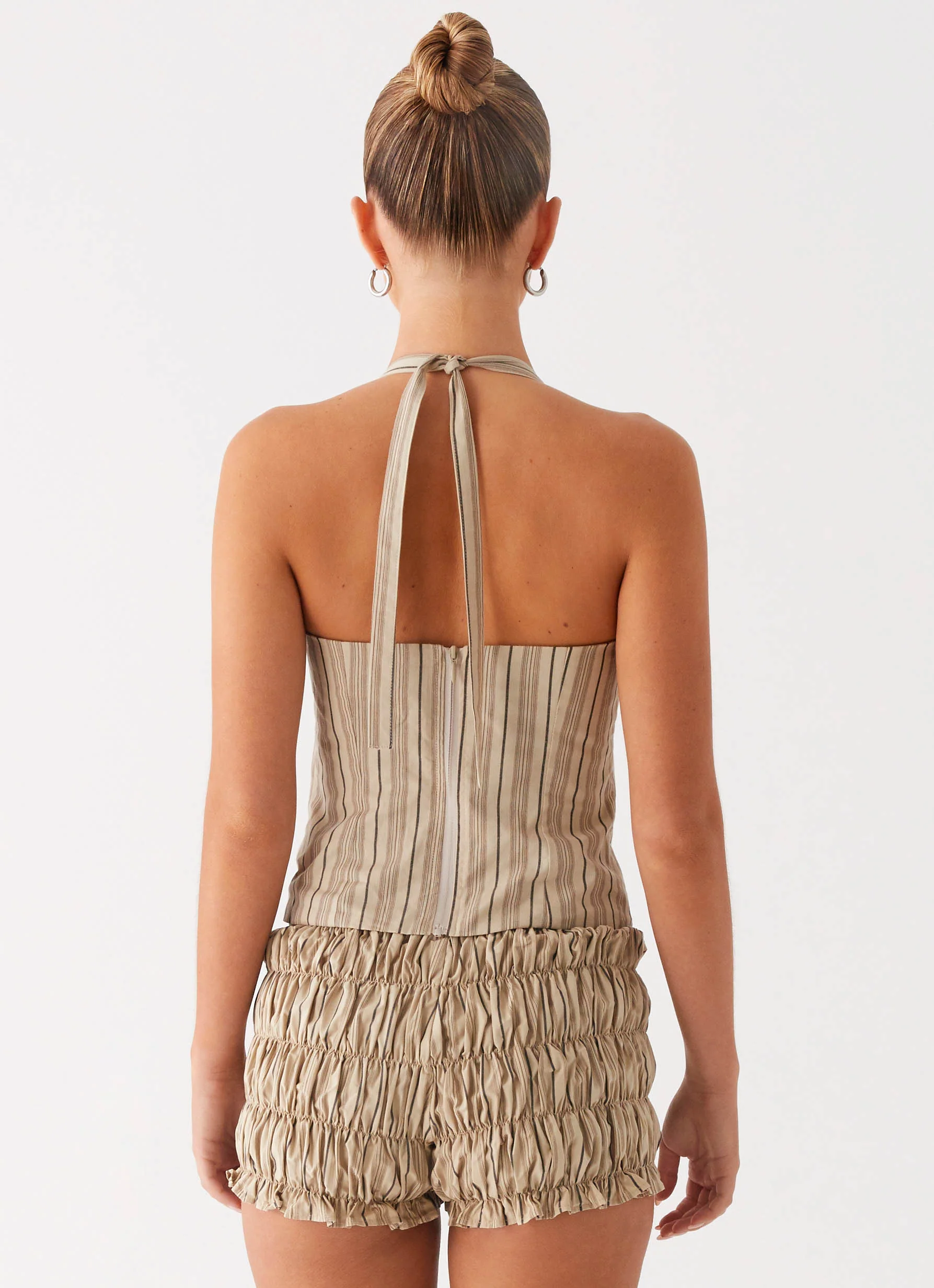 Cheryl Bustier Halter Top - Oatmeal Stripe