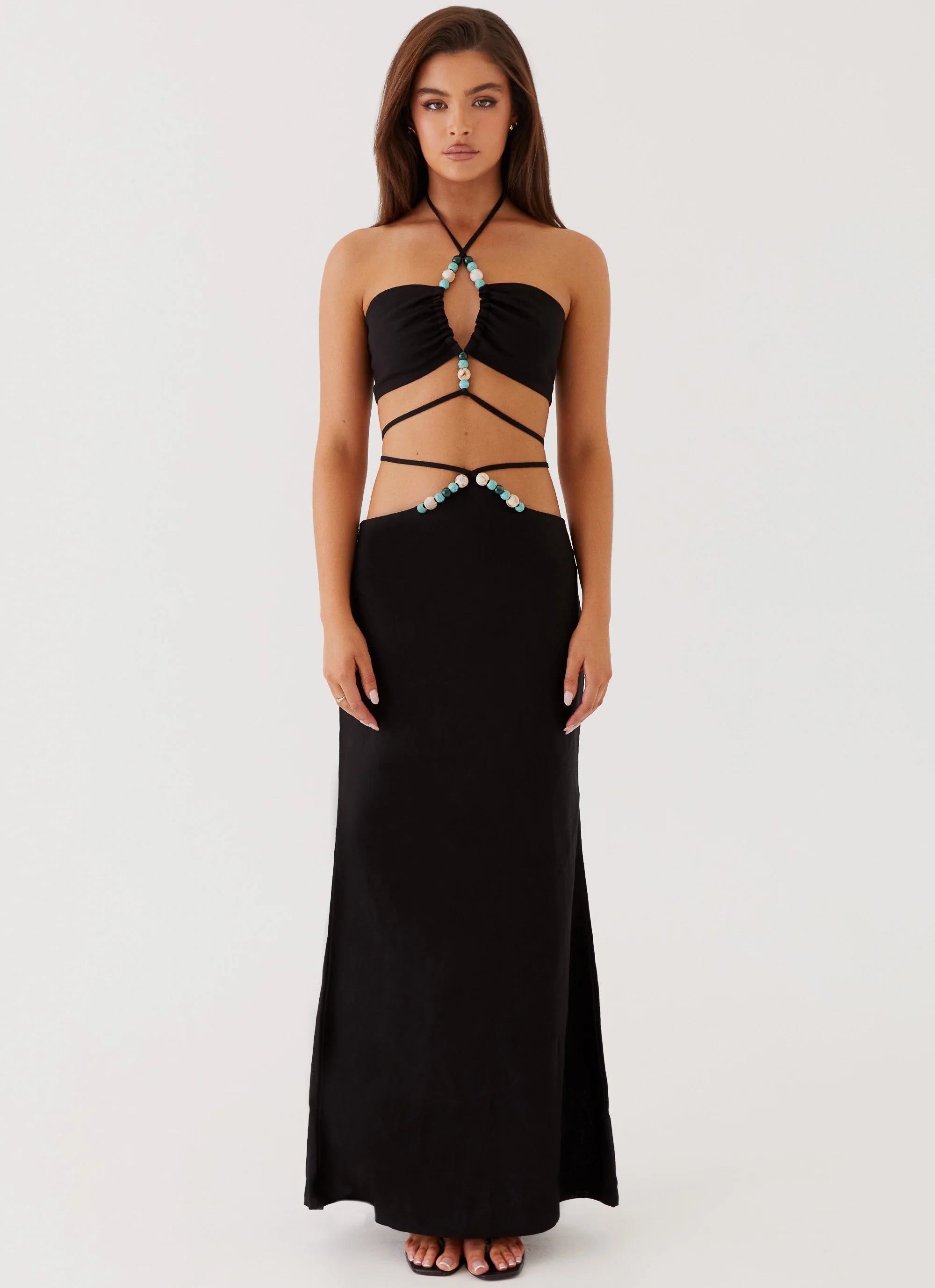 Neveah Beaded Halter Top - Black