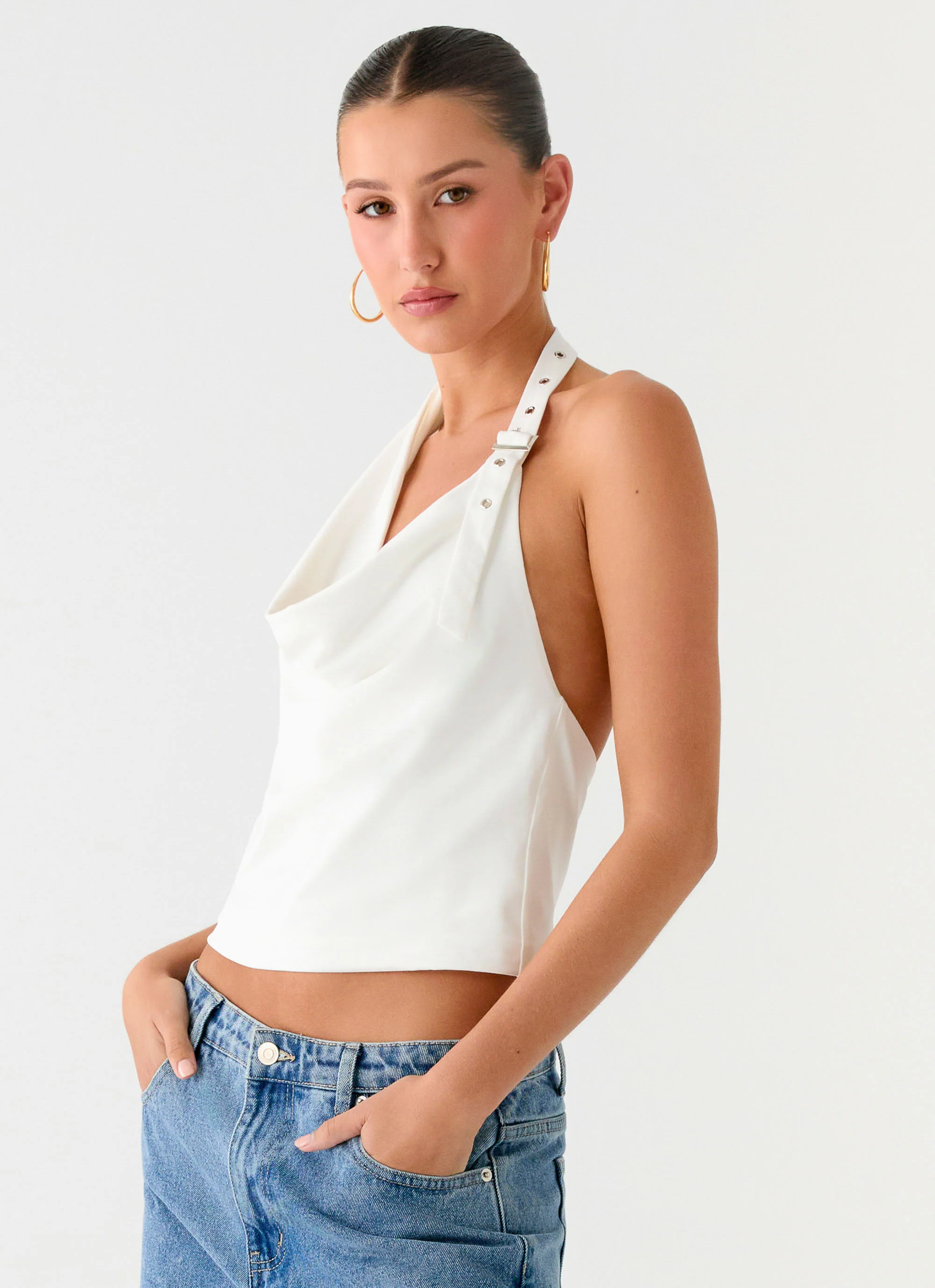 Zaylee Belt Cowl Top - White