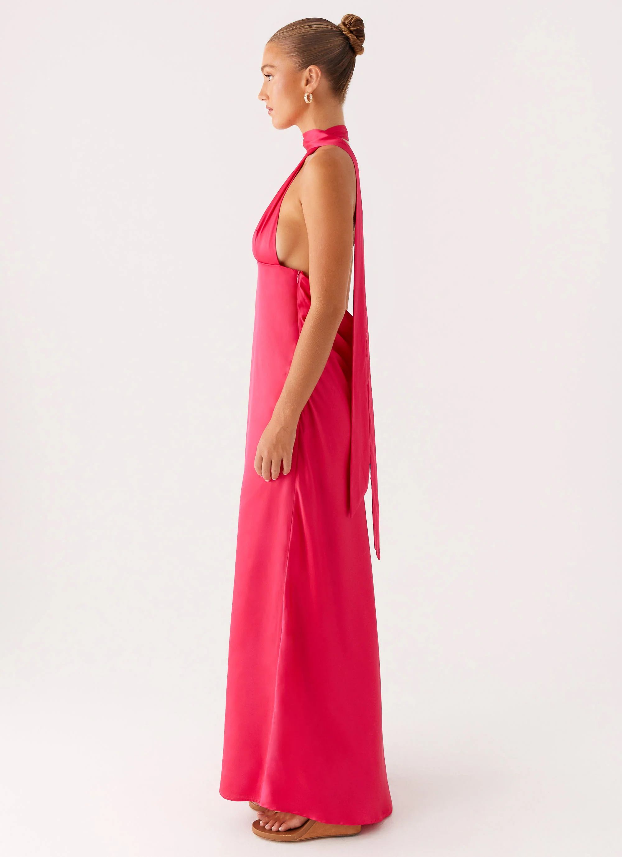 Alicia Satin Halter Maxi Dress - Fuchsia