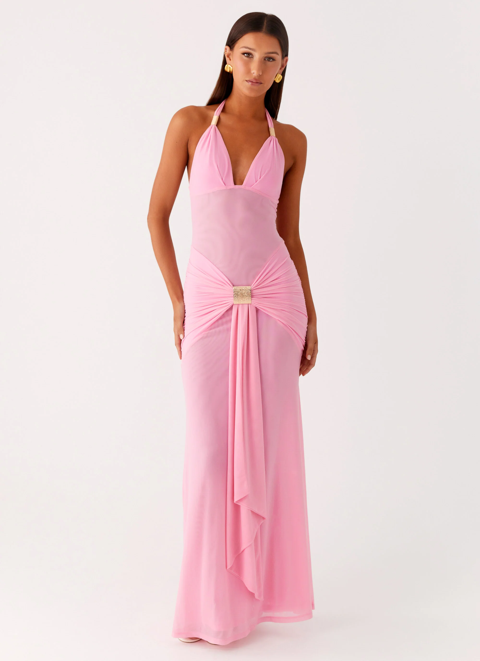 Miyah Halter Hardware Maxi Dress - Baby Pink