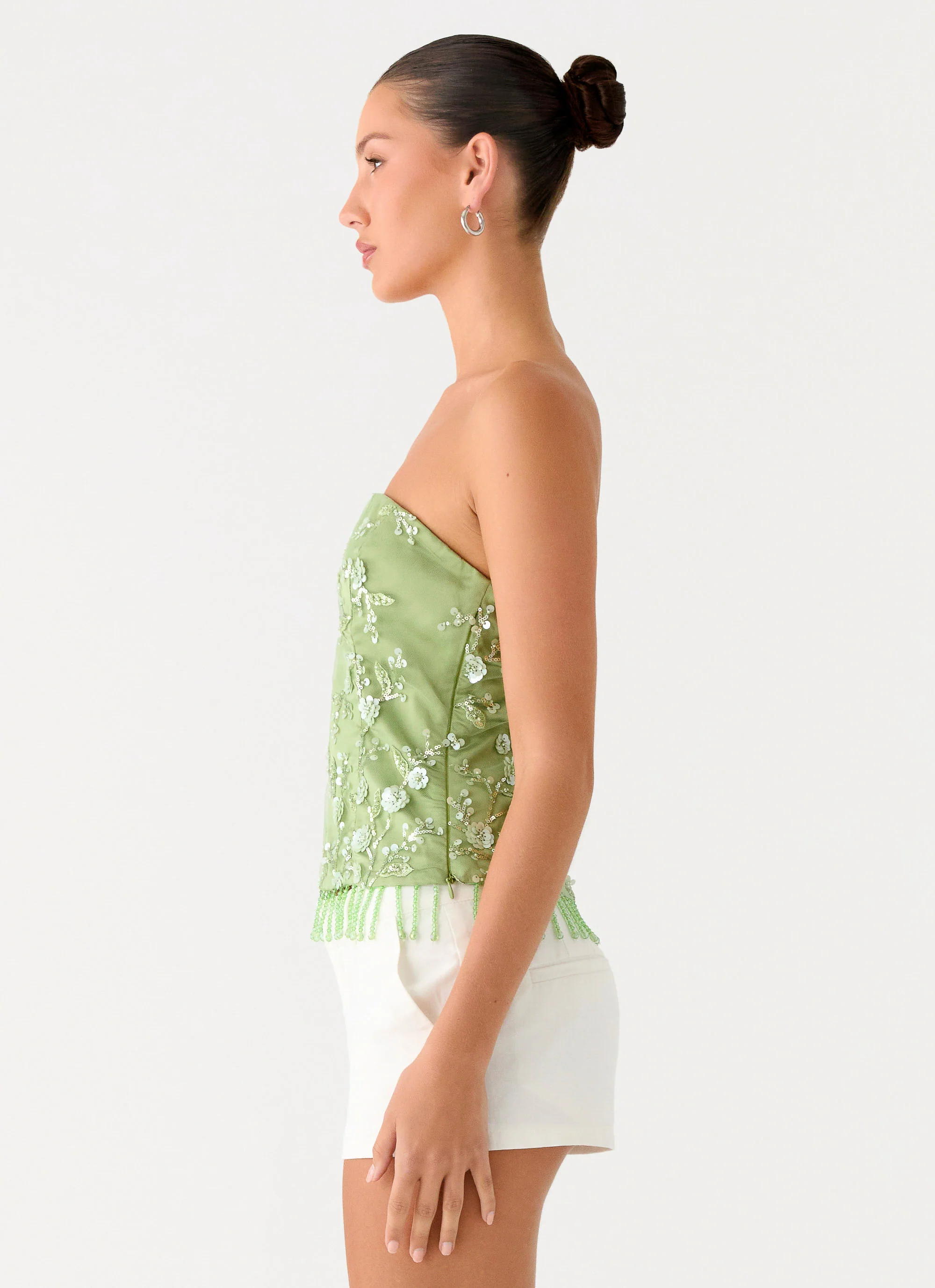 Sea Garden Beaded Strapless Top - Green