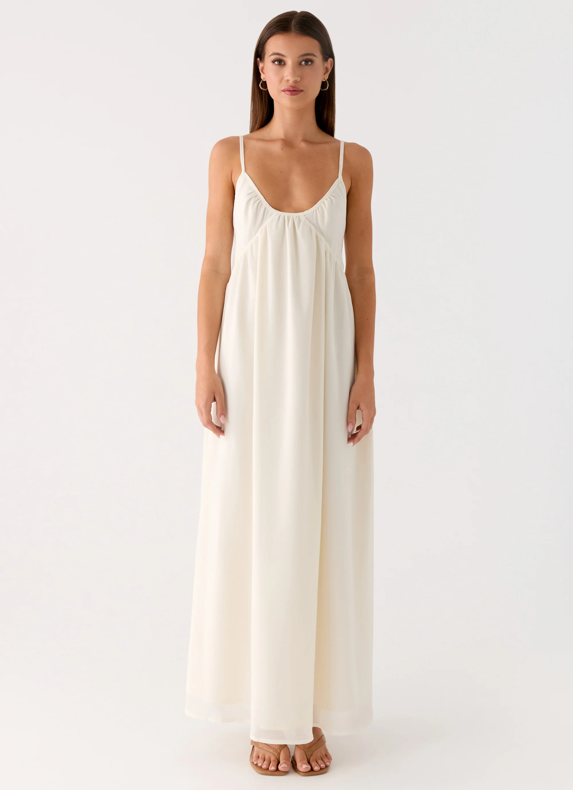 Whisperlight Chiffon Scooped Neck Maxi Dress - White