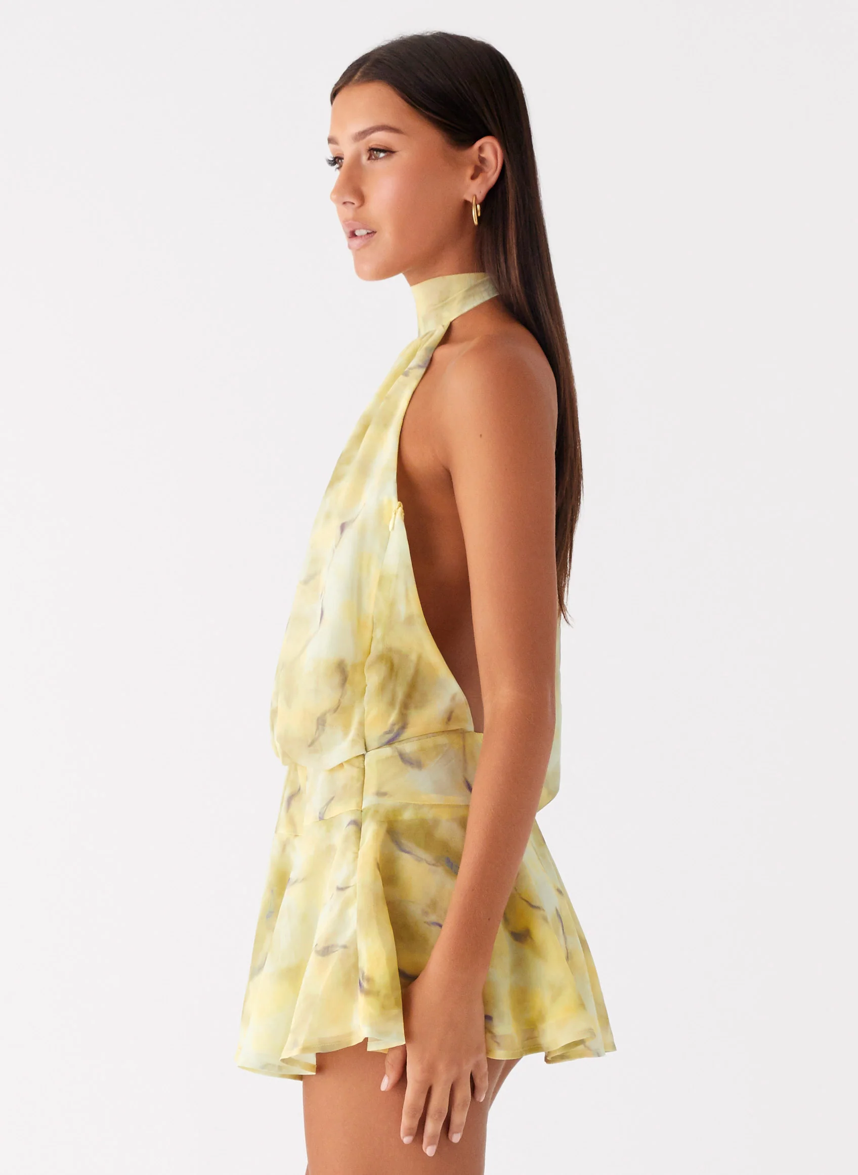 First Date Halter Mini Dress - Yellow Tie Dye