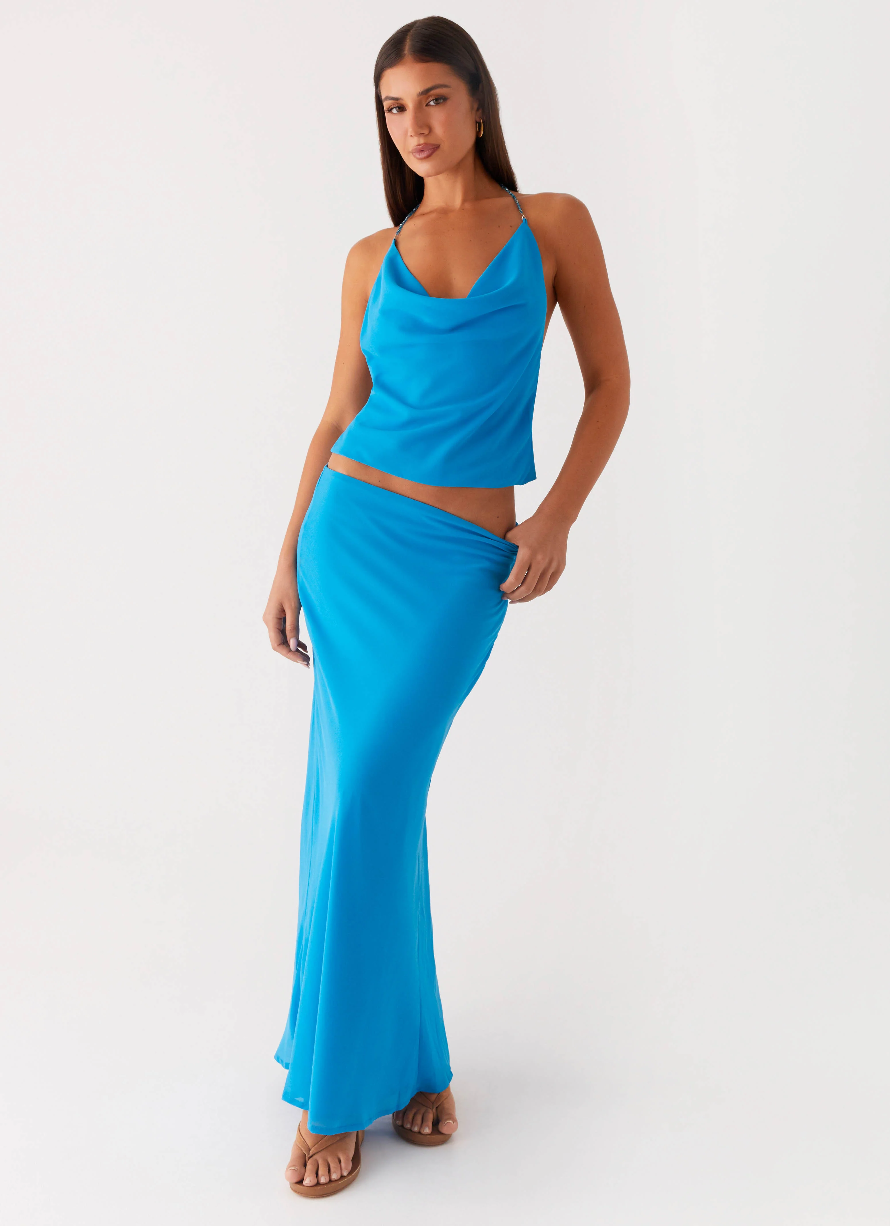 Another Life Chiffon Maxi Skirt - Turquoise