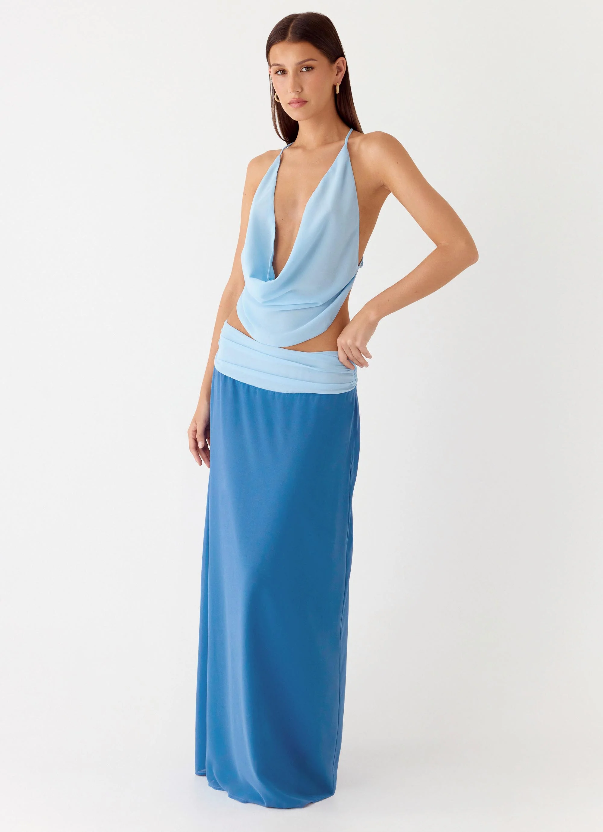 Sweet Charm Cowl Neck Top - Baby Blue