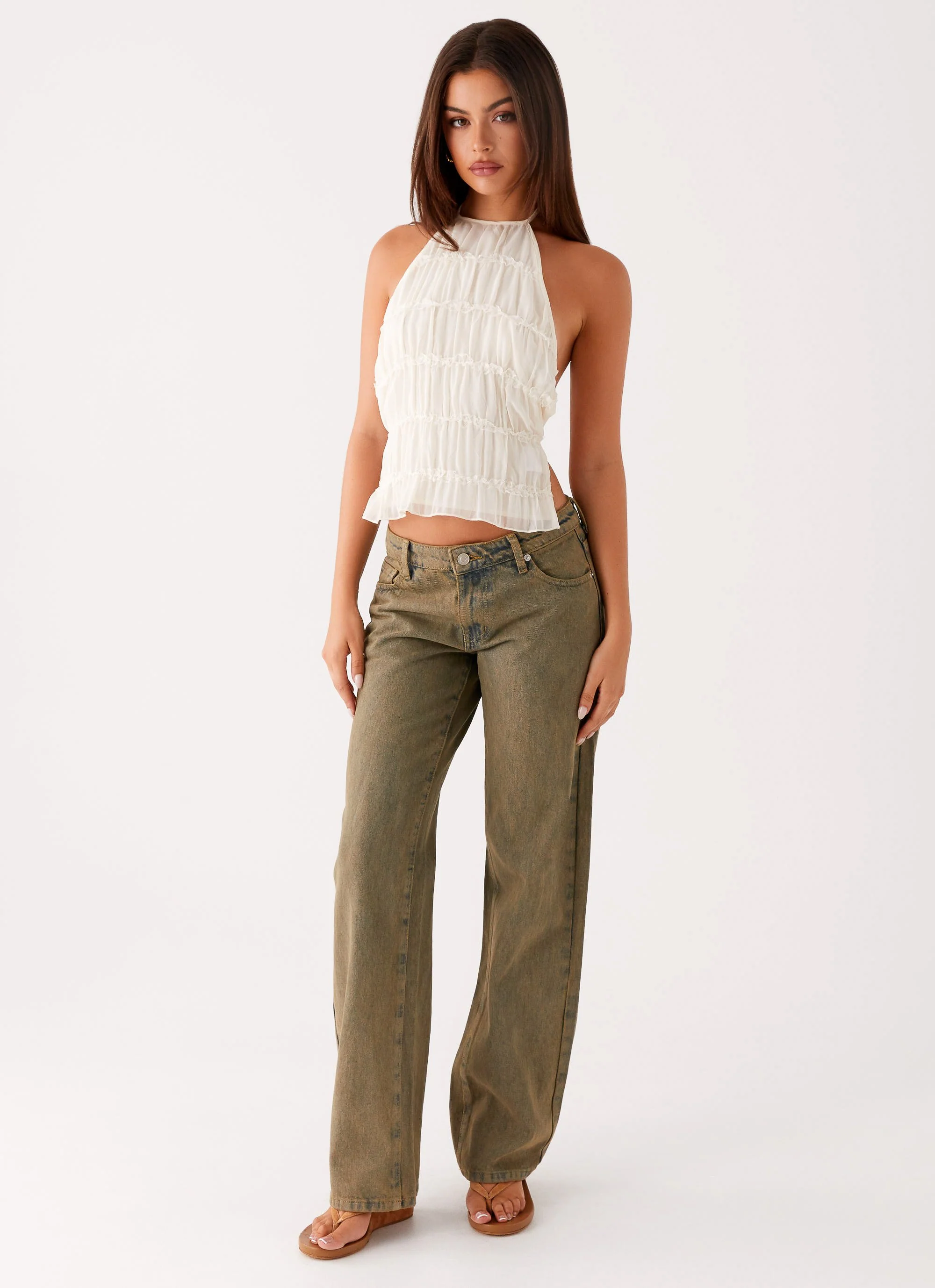 Jaiden Low Rise Denim Jeans - Brown Sand Wash