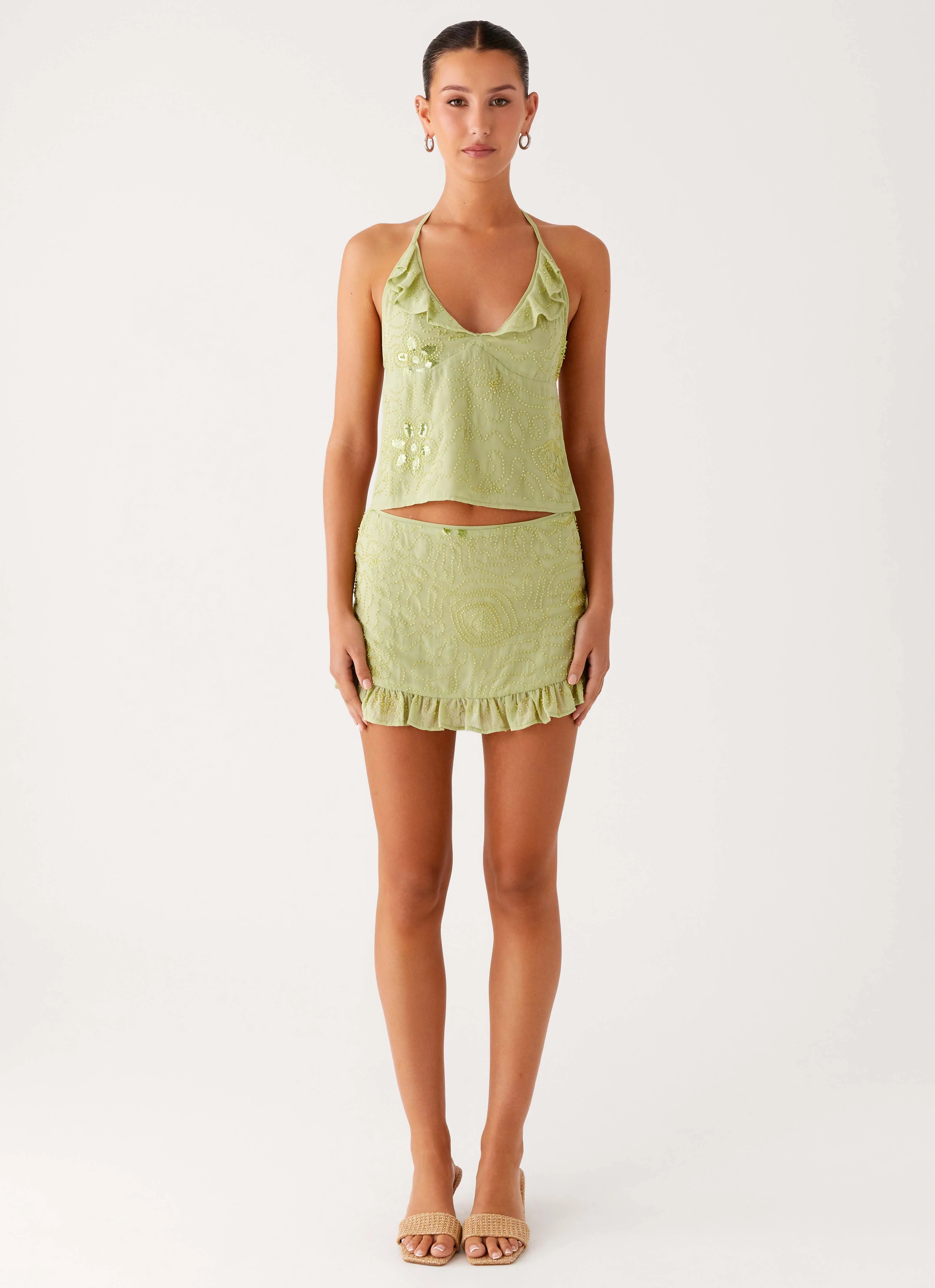 Savoir Beaded Halter Top - Mint