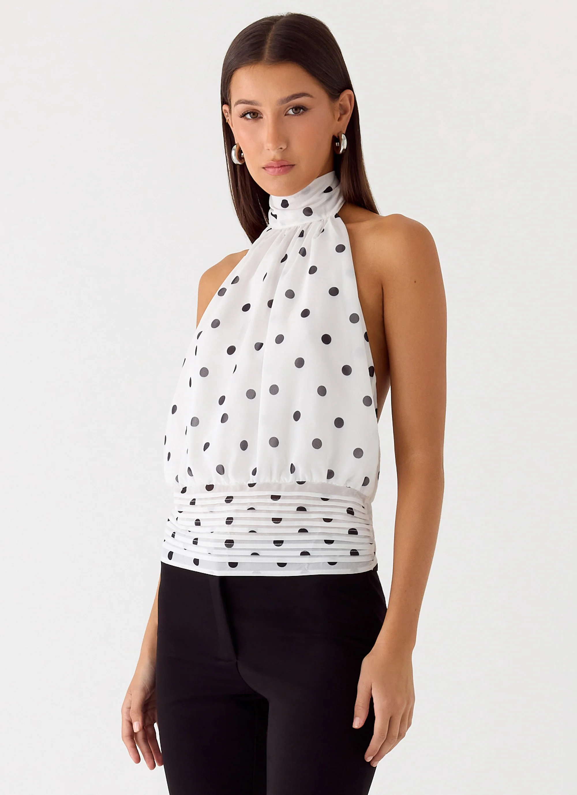 Willow Chiffon Top - White Polkadot