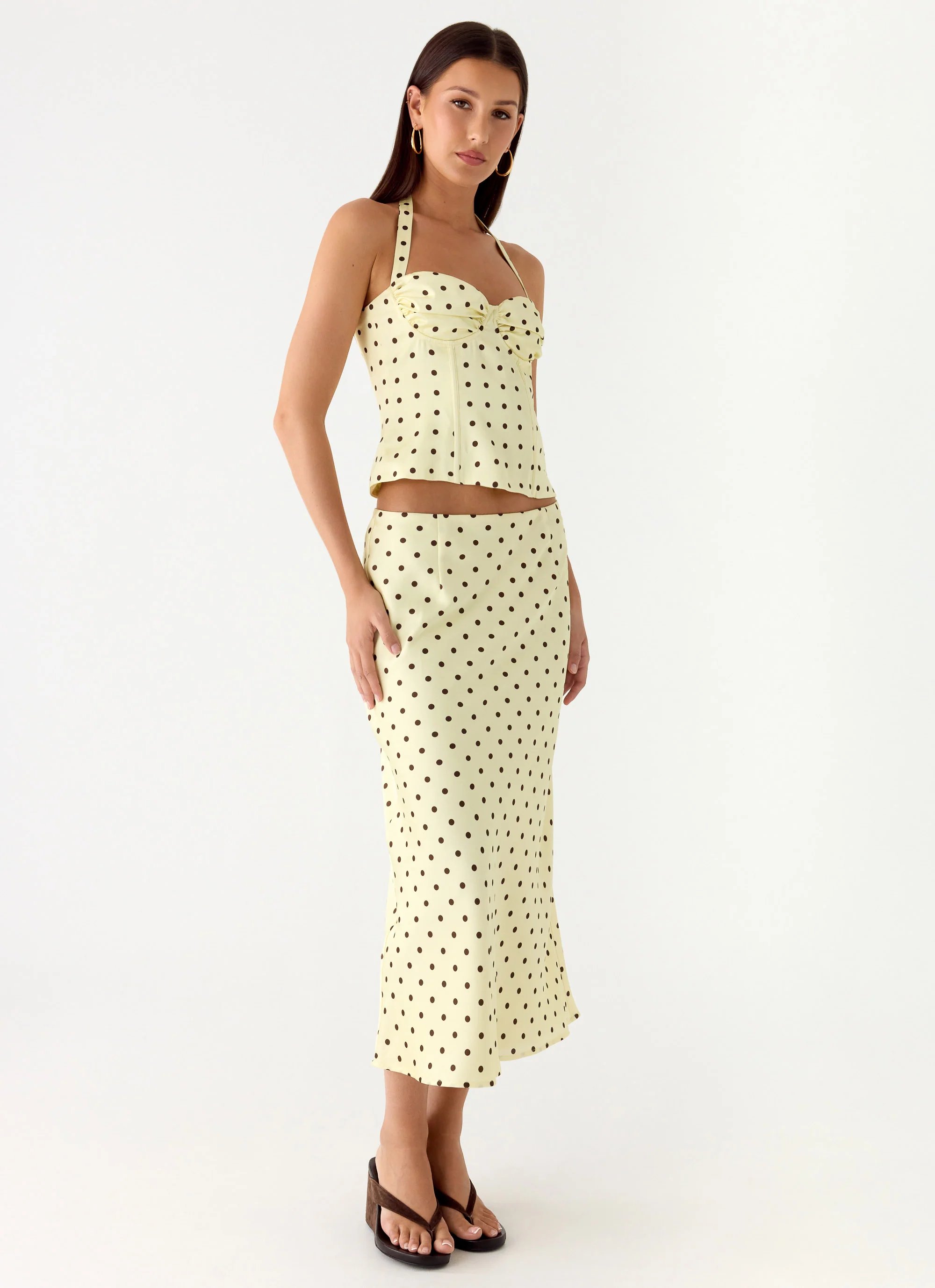 Breanne Midi Skirt - Yellow Polka Dot