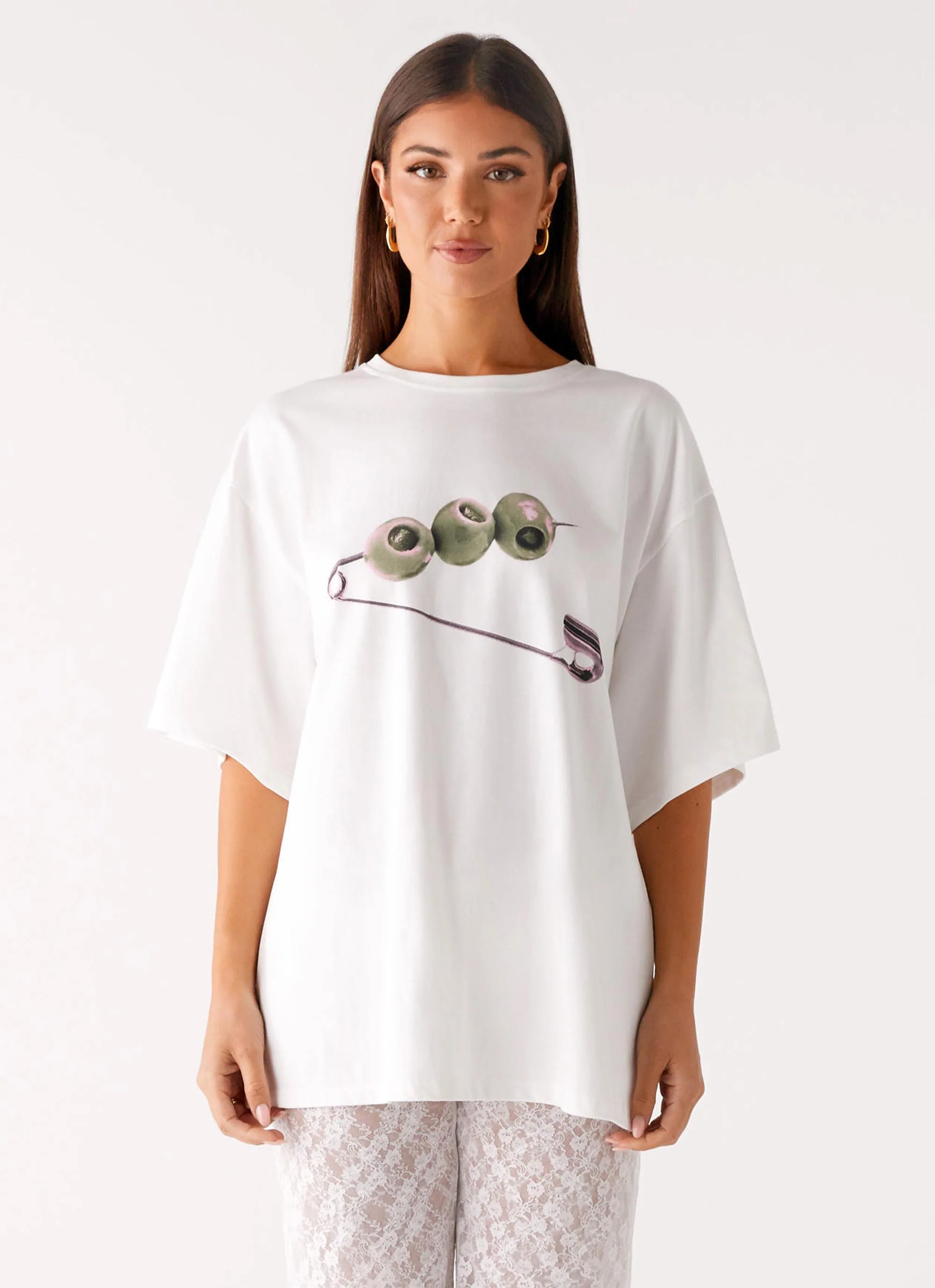 Olive Oversized Tee - White
