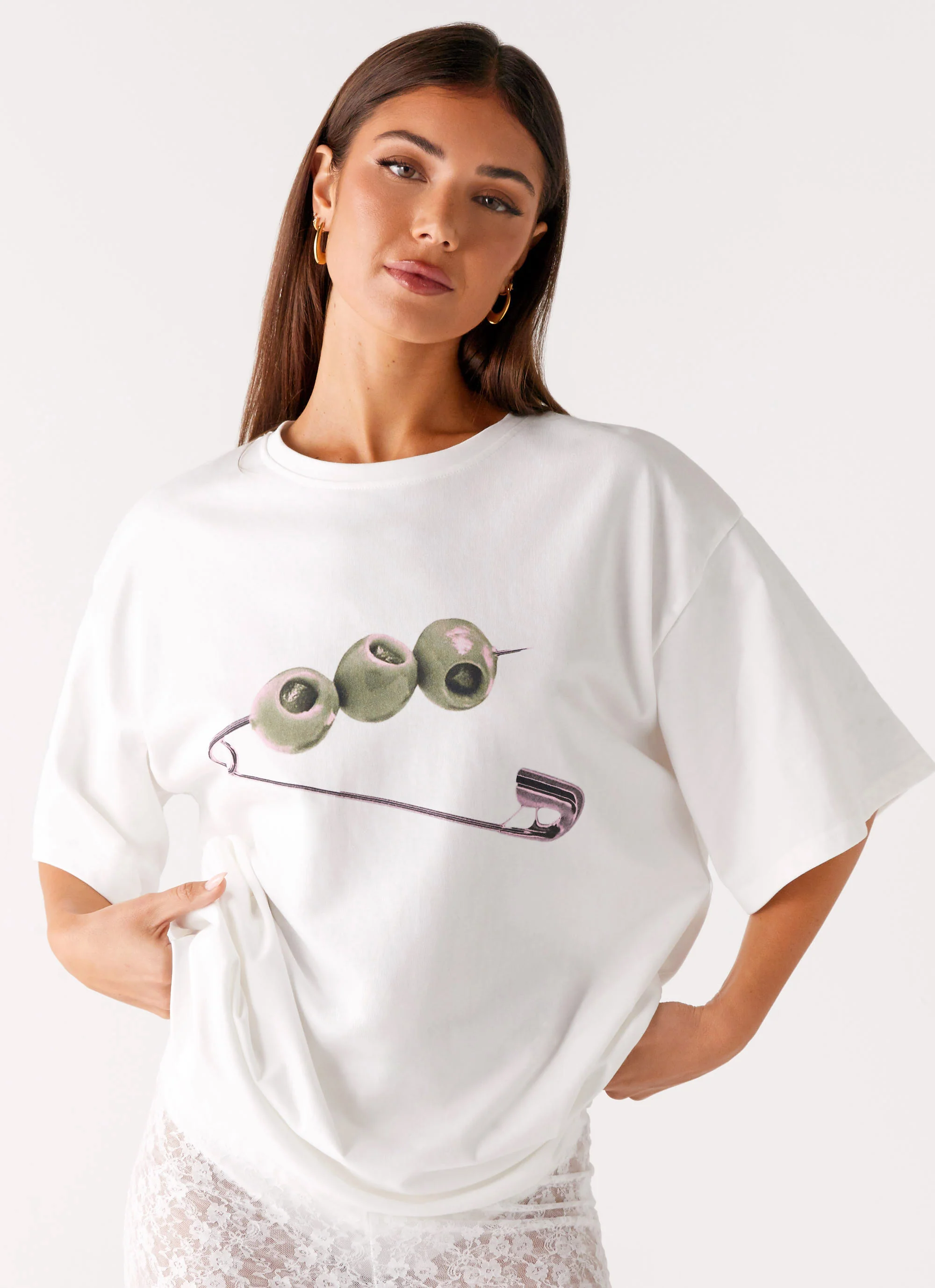 Olive Oversized Tee - White