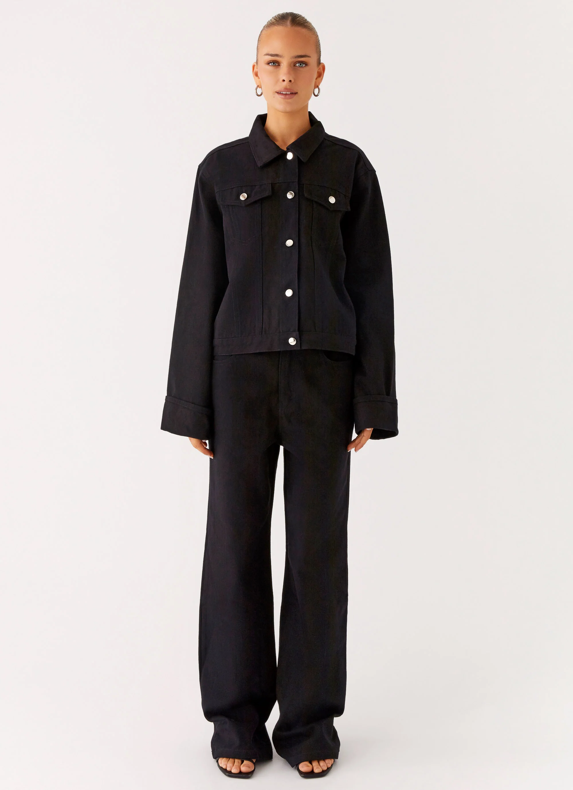 Back Again Oversized Denim Jacket - Black