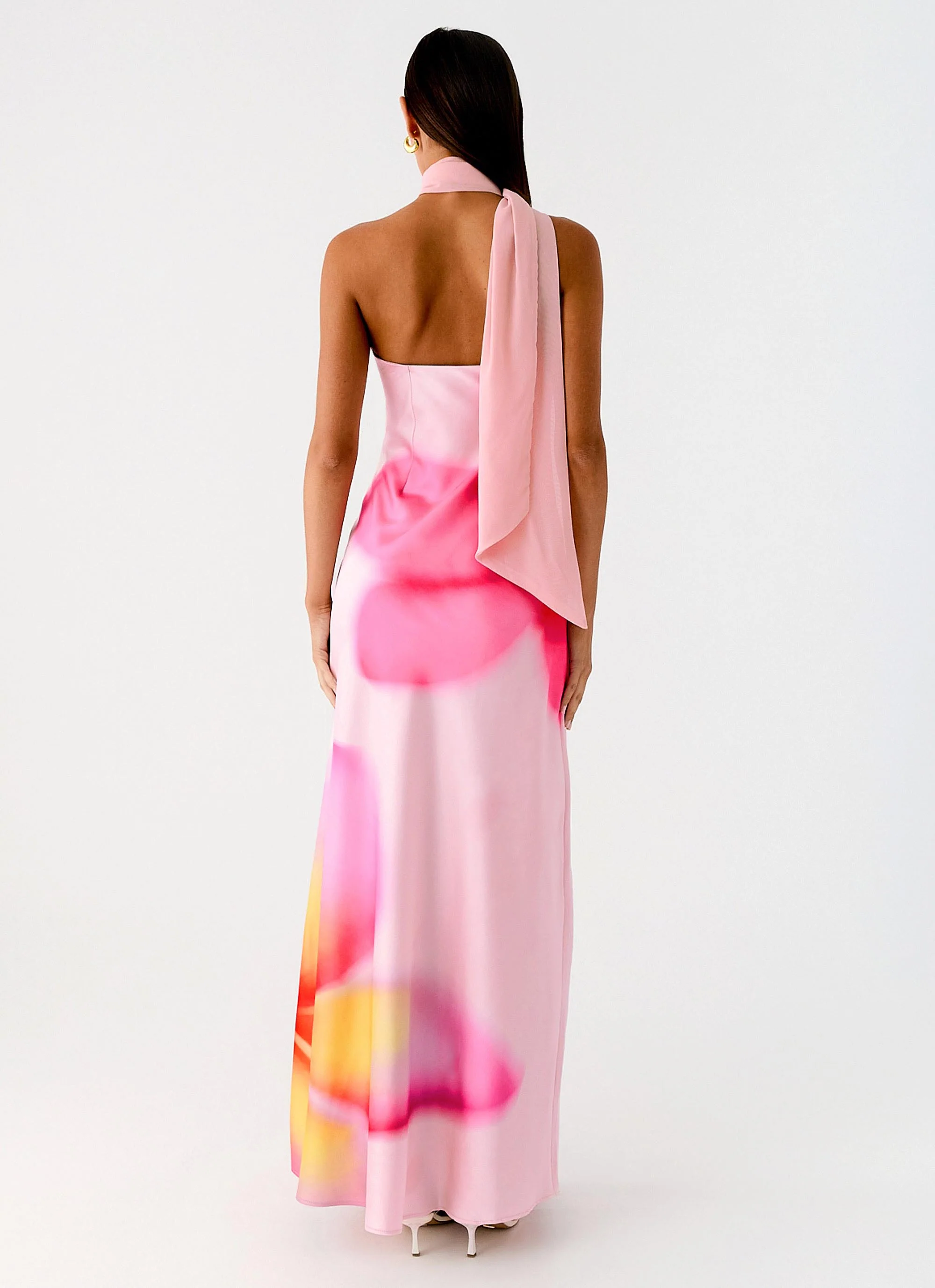 Isa Scarf Satin Maxi Dress - Frangipani Pink