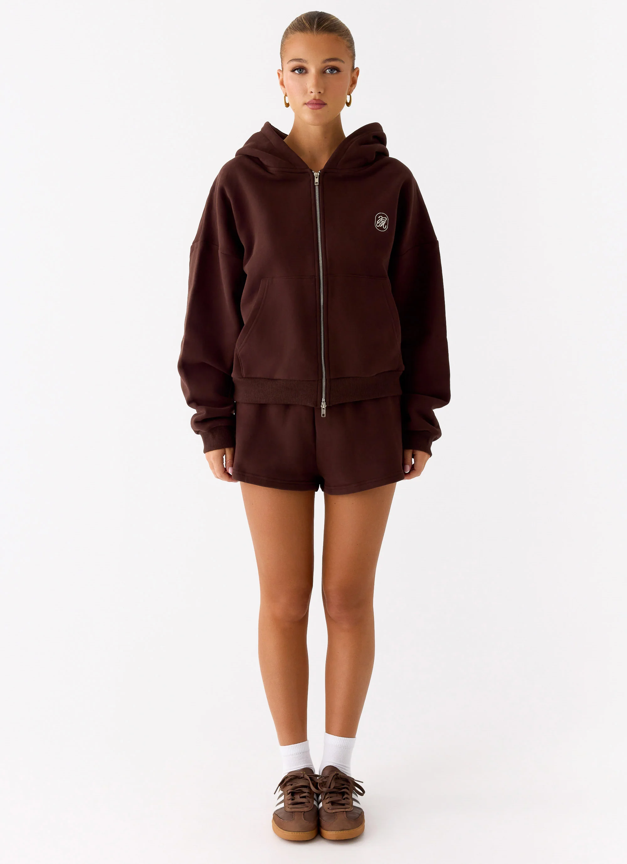 Signature Double Zip Up Hoodie - Chocolate