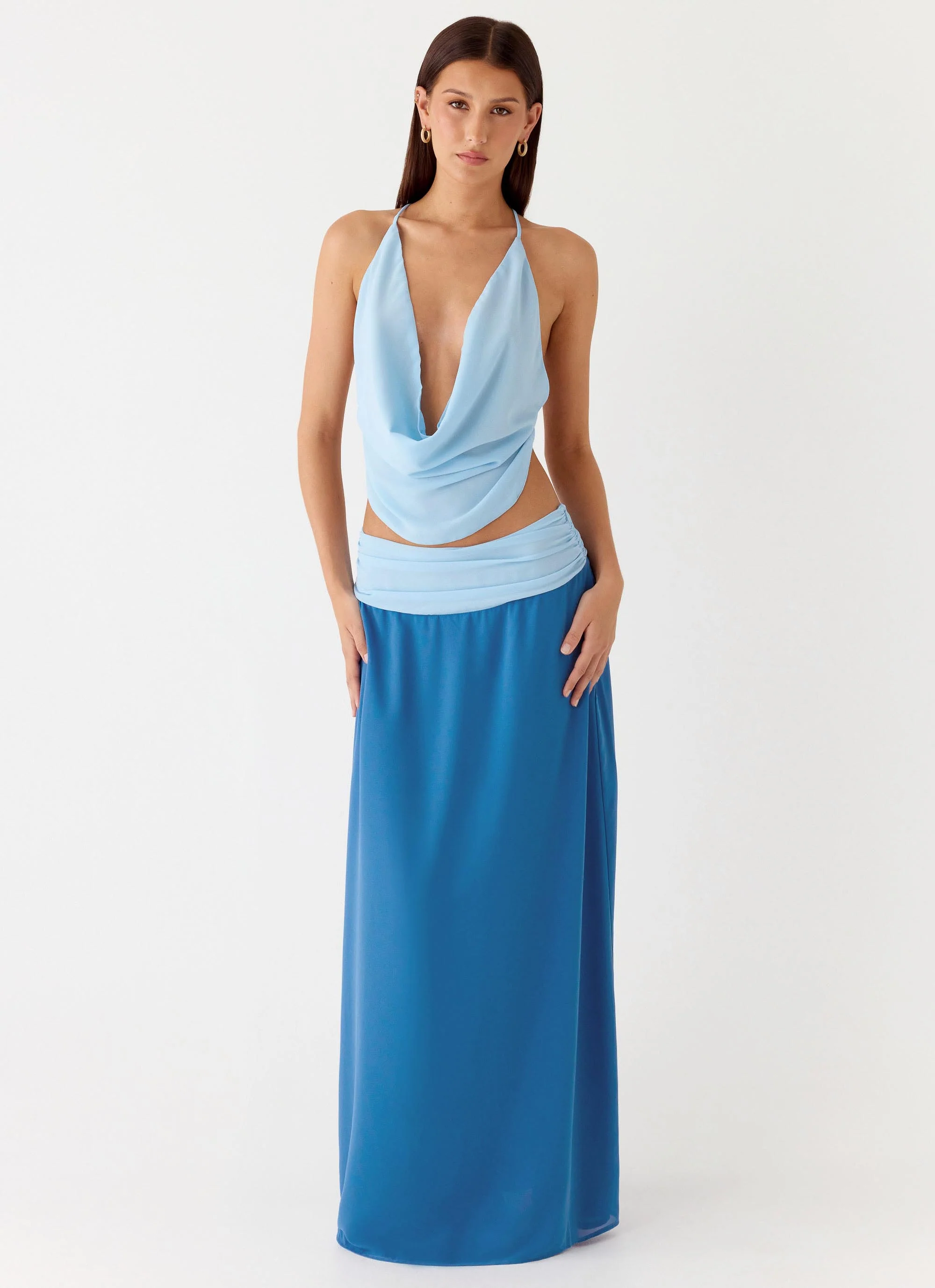 Blushing Bloom Maxi Skirt - Baby Blue