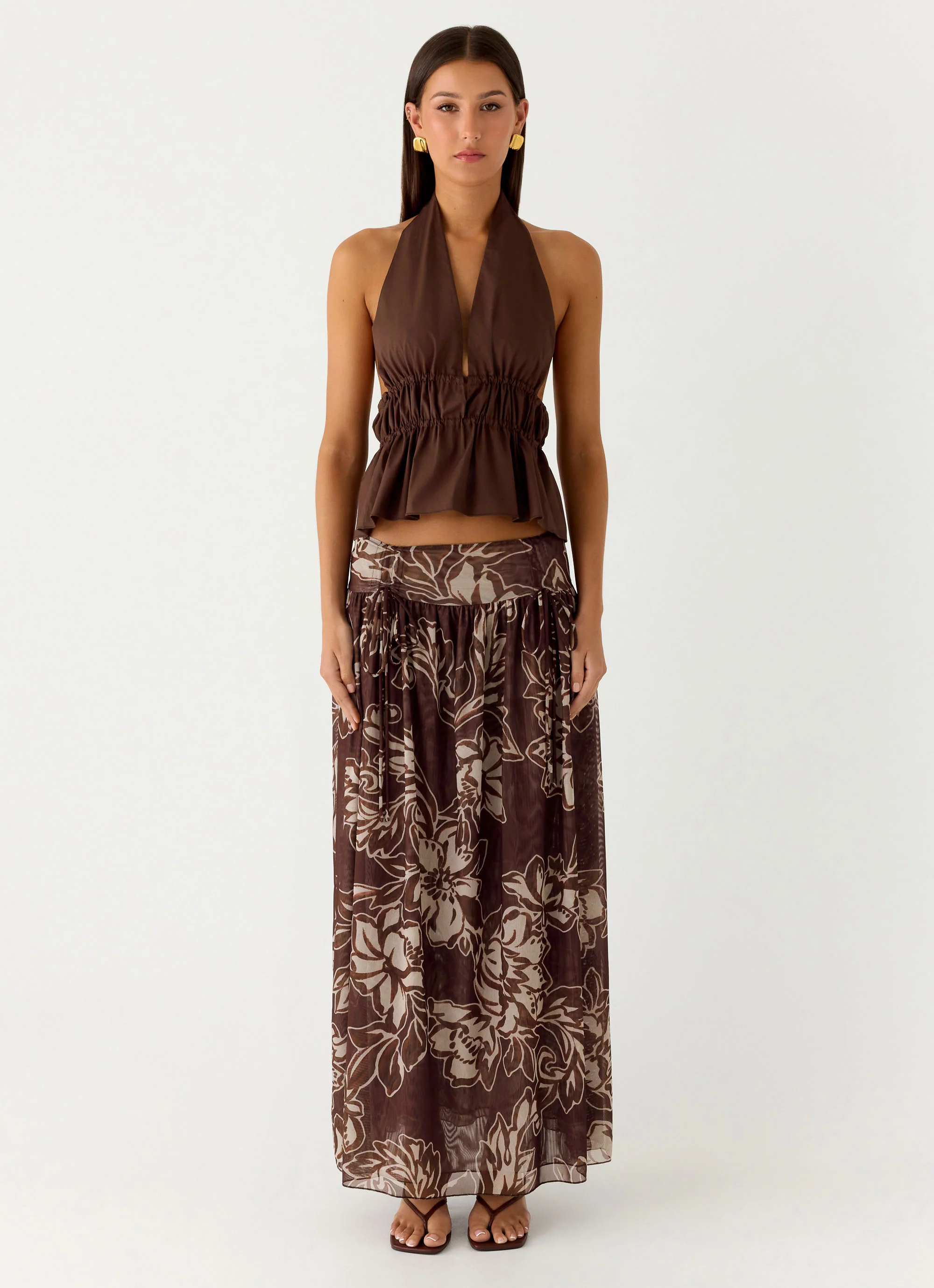 Hot Like Me Maxi Skirt - Espresso Meadow