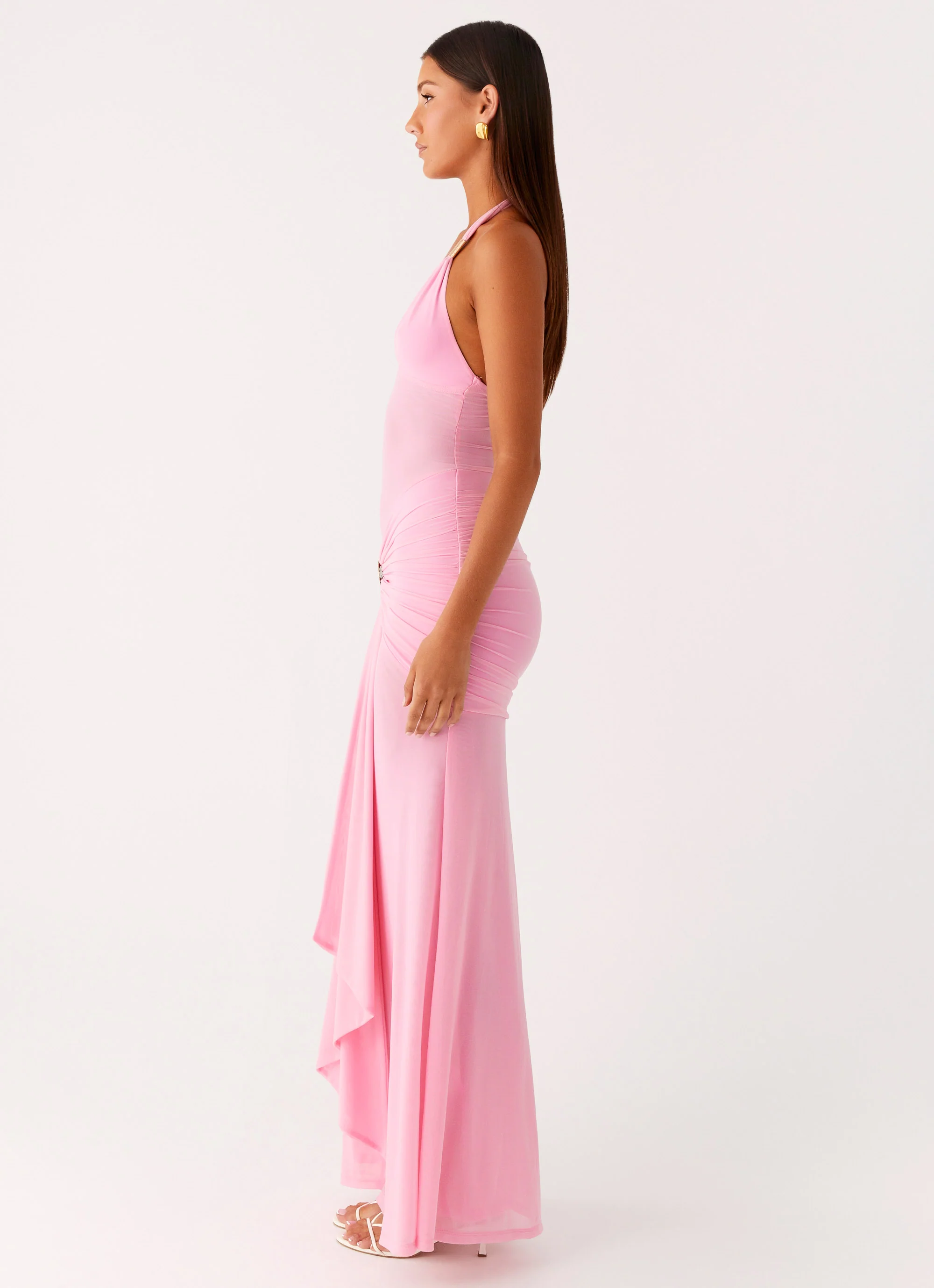 Miyah Halter Hardware Maxi Dress - Baby Pink