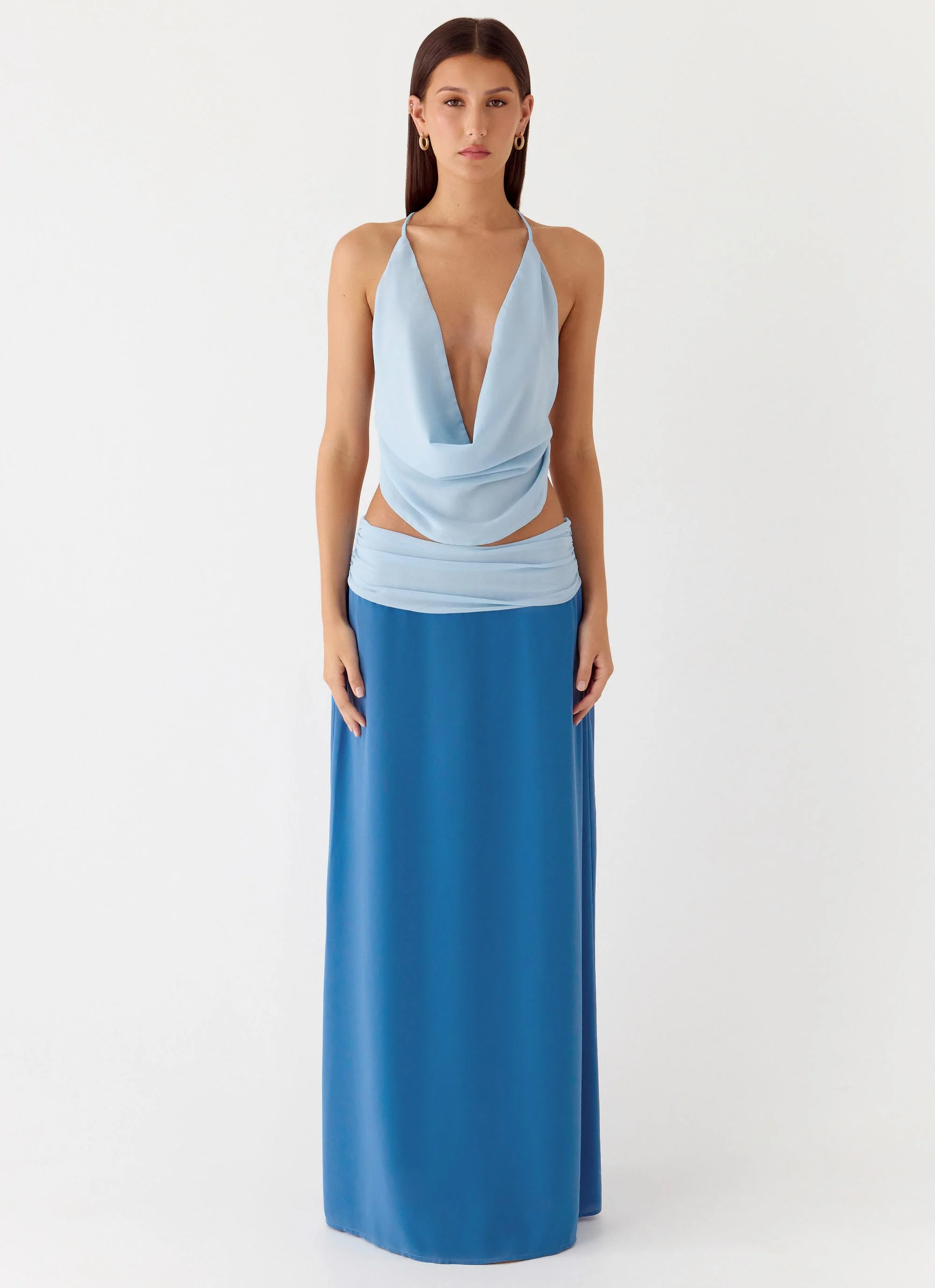 Blushing Bloom Maxi Skirt - Baby Blue