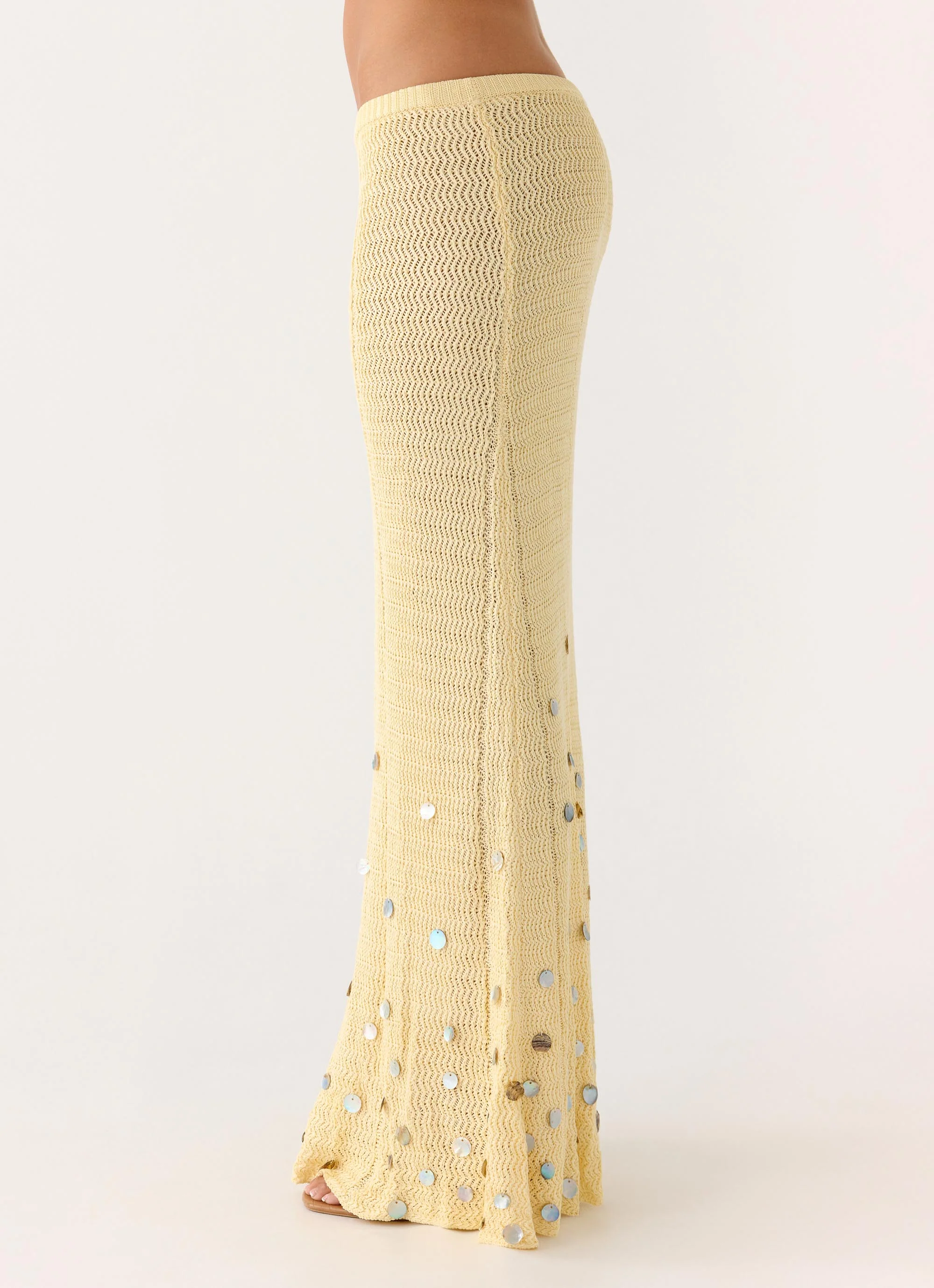 Adelaida Beaded Crochet Maxi Skirt - Yellow