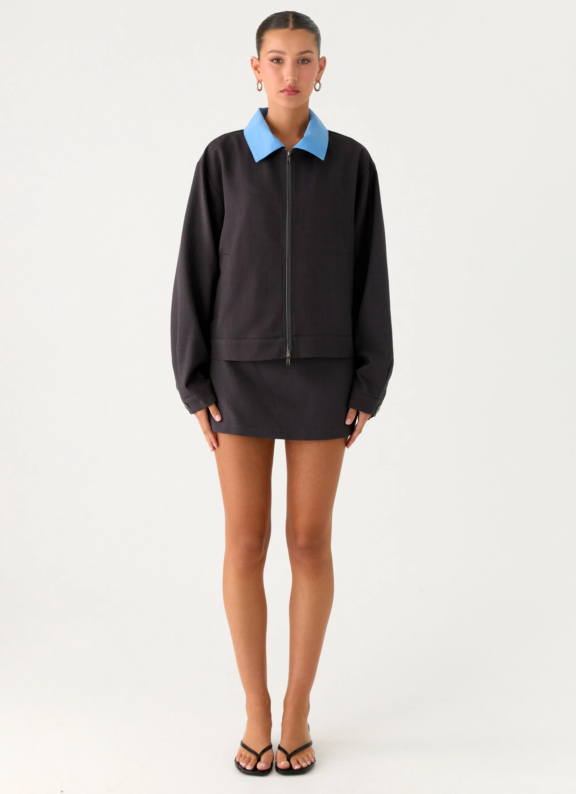 Harlee Poplin Suiting Jacket - Charcoal