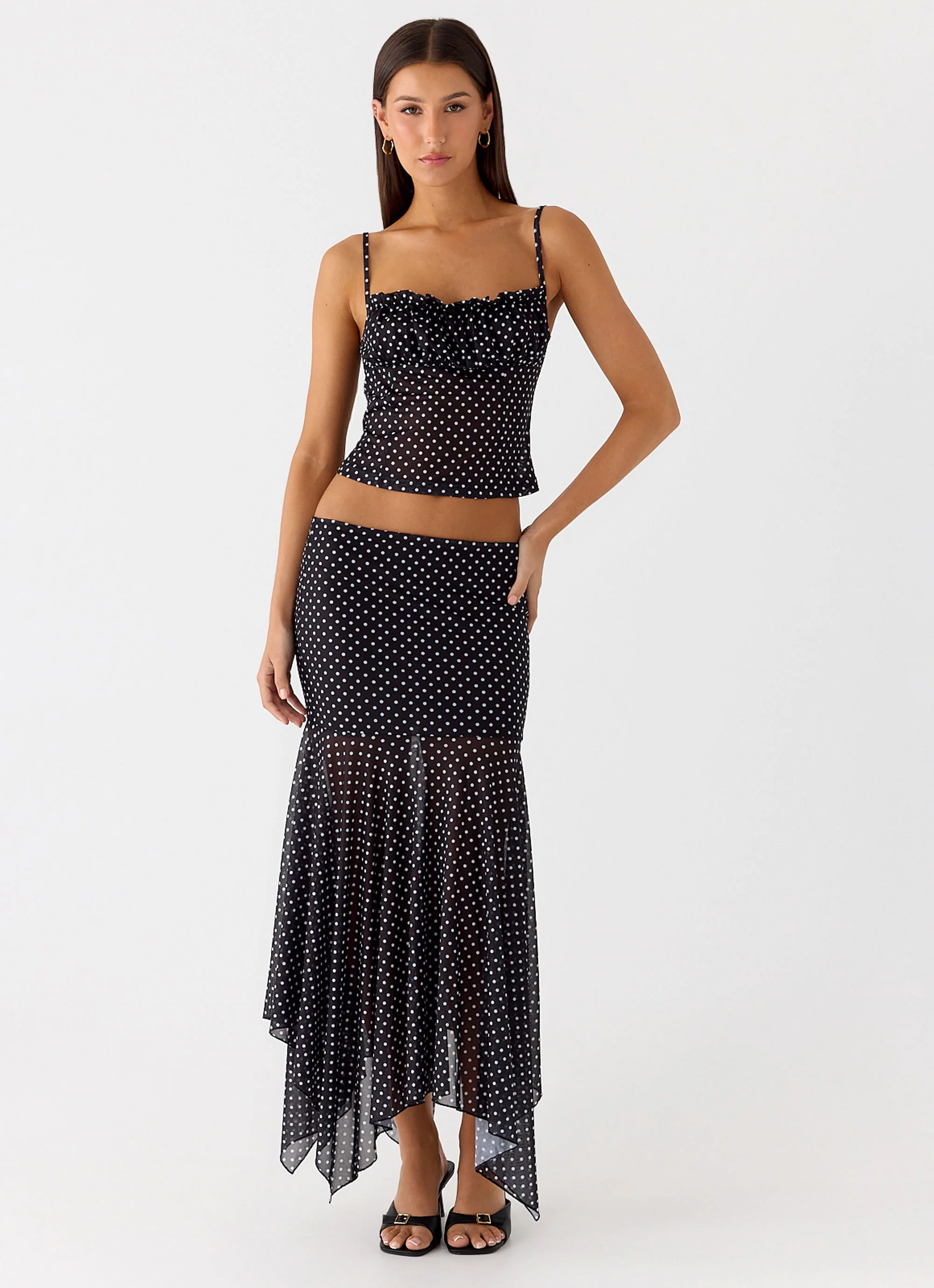 Buffy Maxi Skirt - Black Polkadot