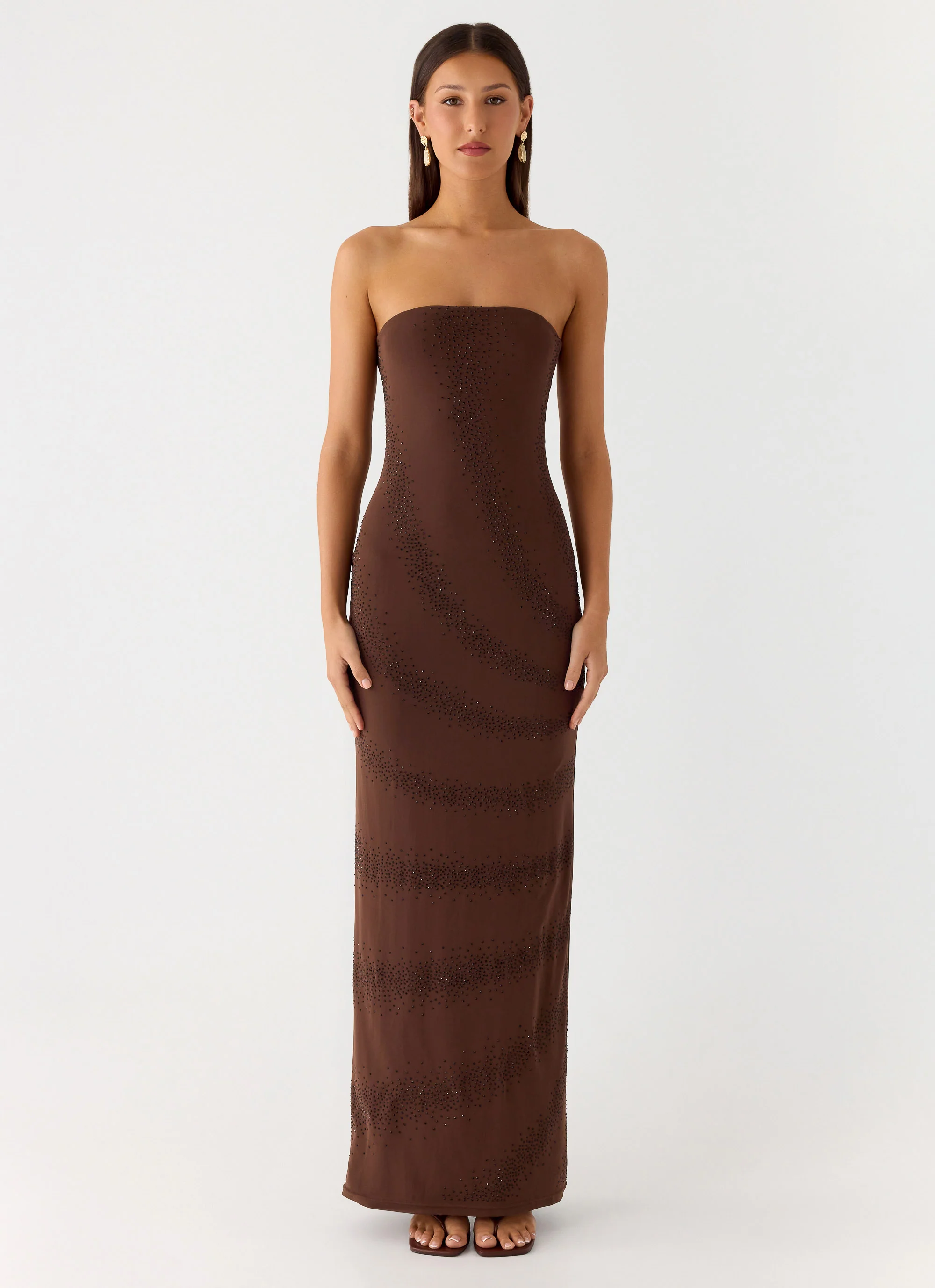 Belisse Beaded Mesh Maxi Dress - Chocolate