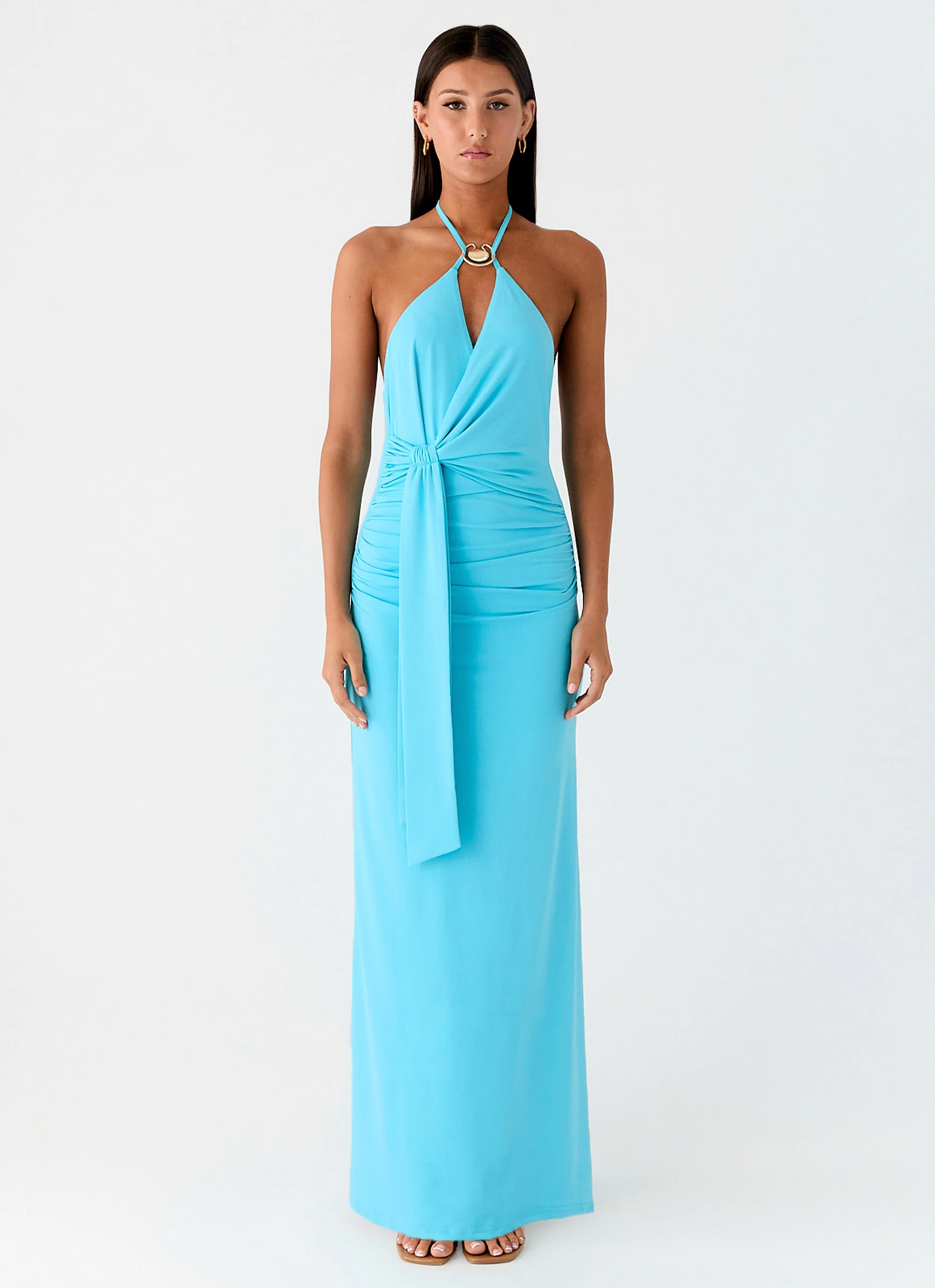 Dare Me Halter Maxi Dress - Aqua Blue